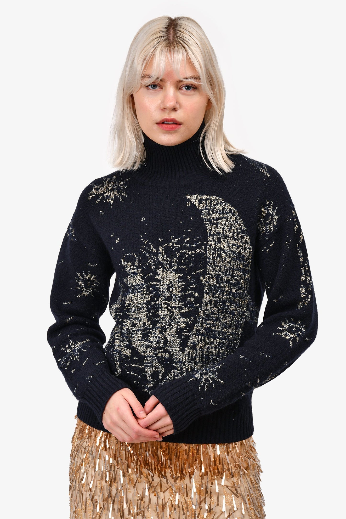 Christian Dior Navy Cashmere Moon Turtleneck Size 2