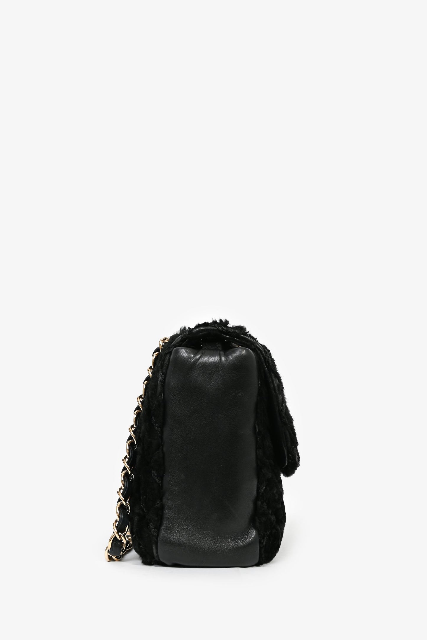 Pre-loved Chanel™ 2008/09 Black Rabbit Fur/Calfskin Leather Flap Bag