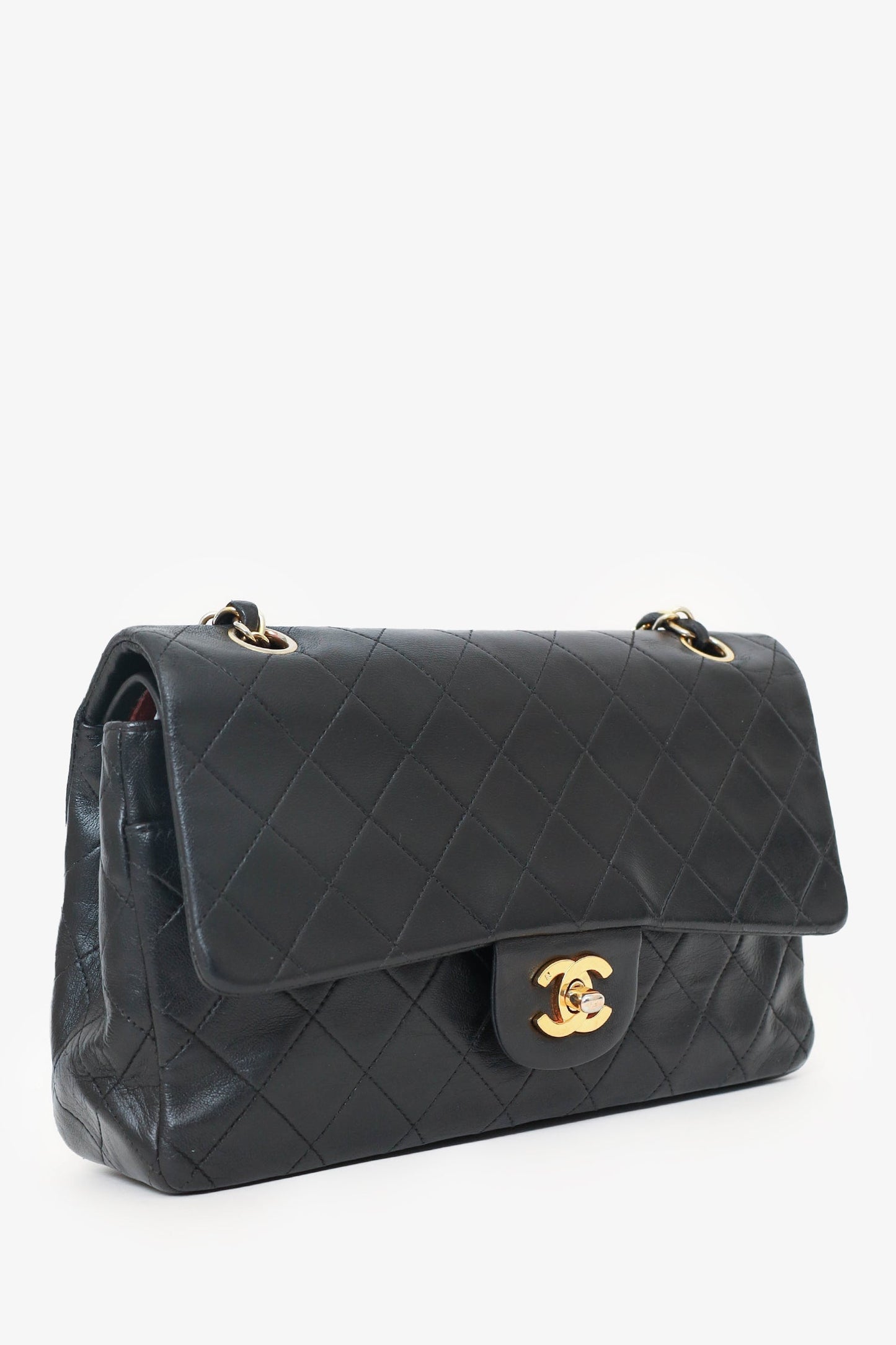 Pre-Loved Chanel™ 1991-94 Black Lambskin Medium Double Flap Shoulder Bag Chanel 1991-94 Black Lambskin Medium Double Flap Shoulder Bag