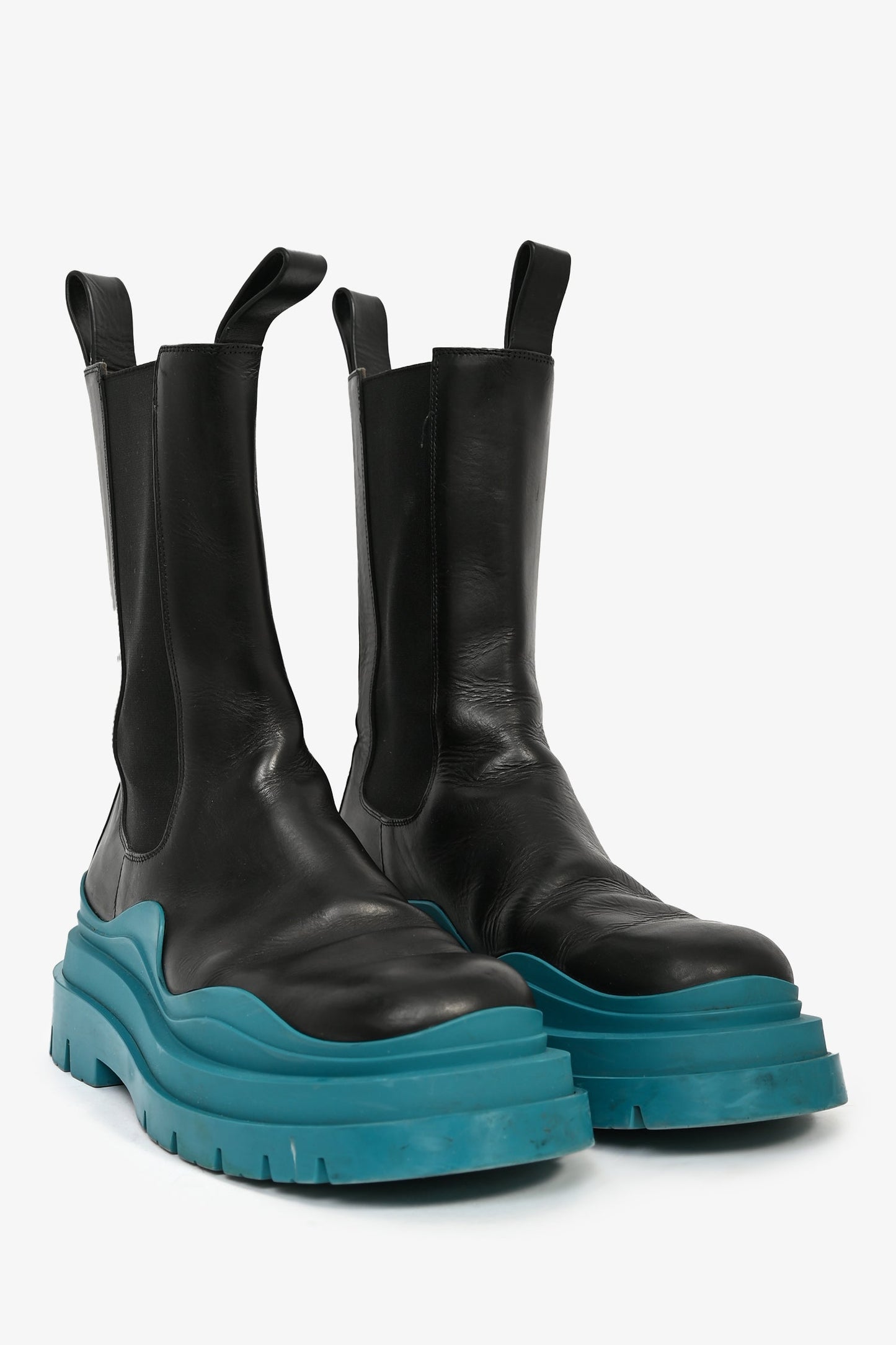 Bottega Veneta Black/Teal Leather Tire Boots Size 41 Mens