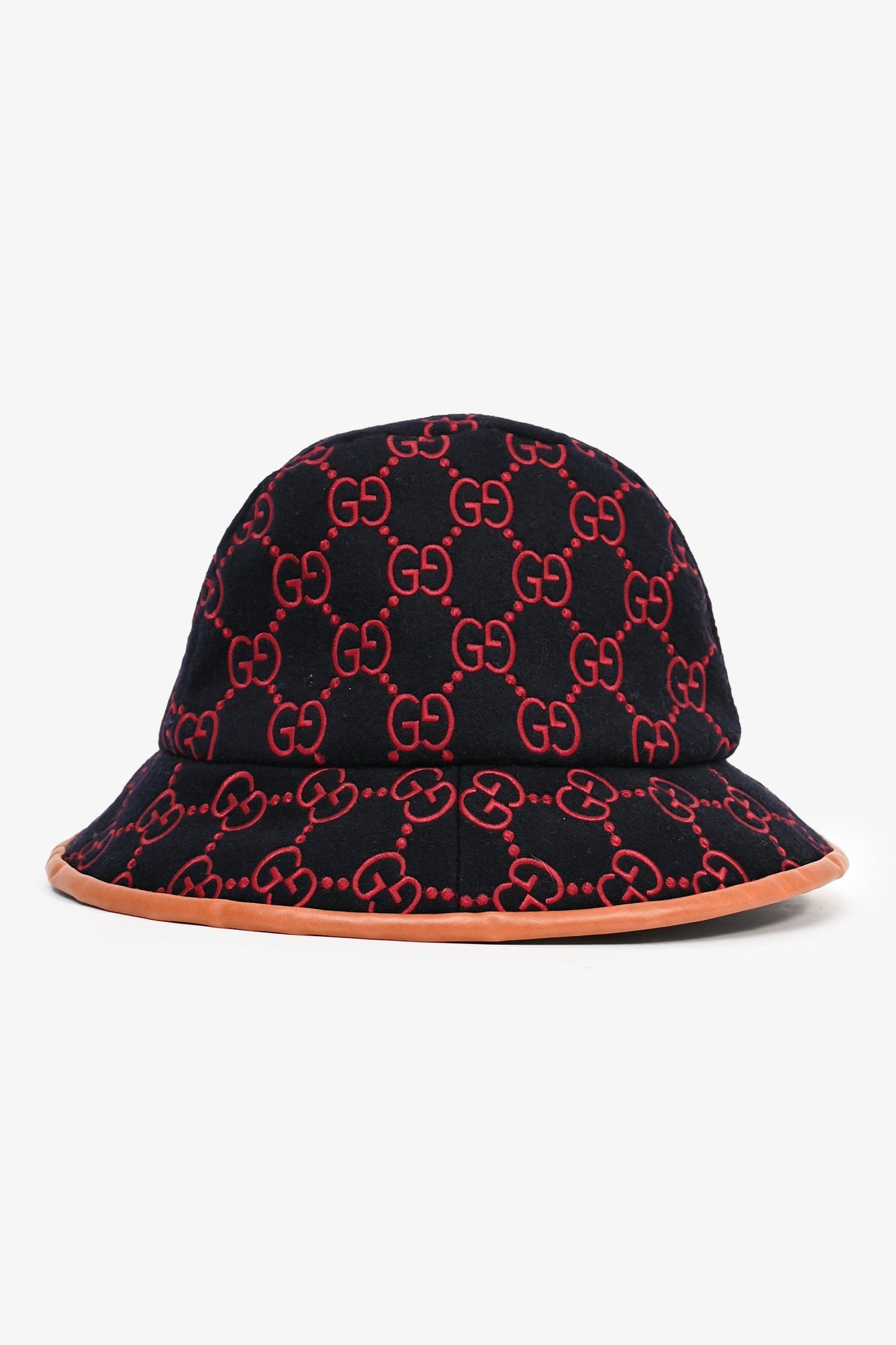 Gucci Navy/Burgundy GG Monogram Leather Trimmed Bucket Hat