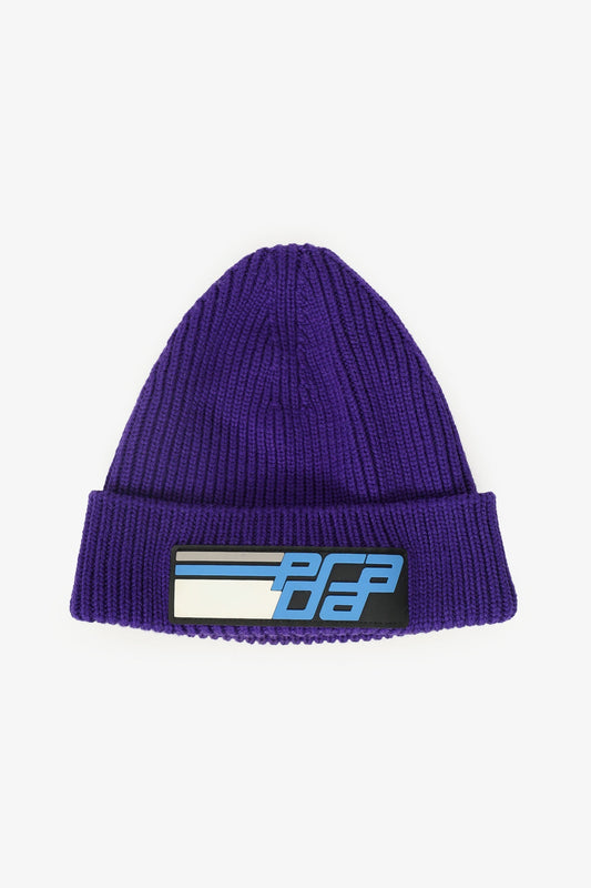 Prada Purple Wool Beanie Logo Patch Size S