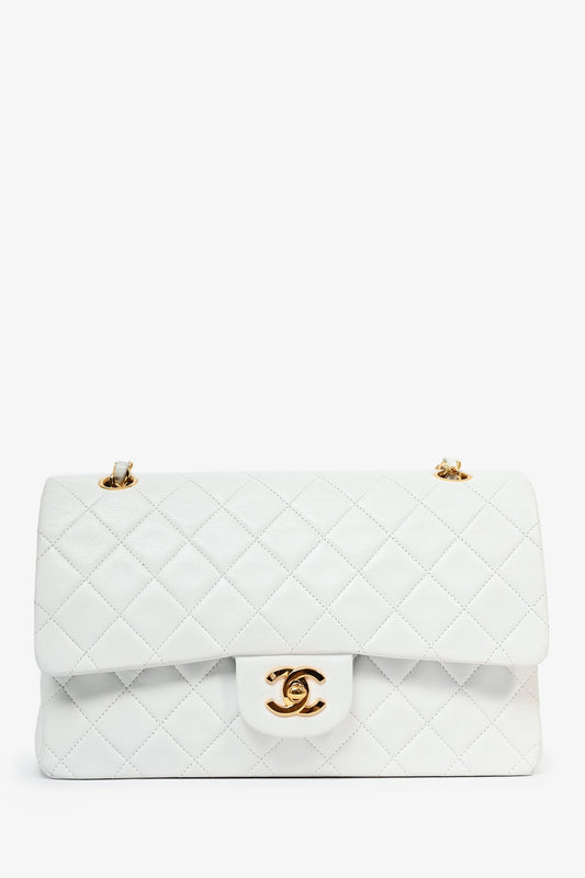 Pre-Loved Chanel™ 1991-94   White Quilted Leather Medium Double Flap (Refurbished)
