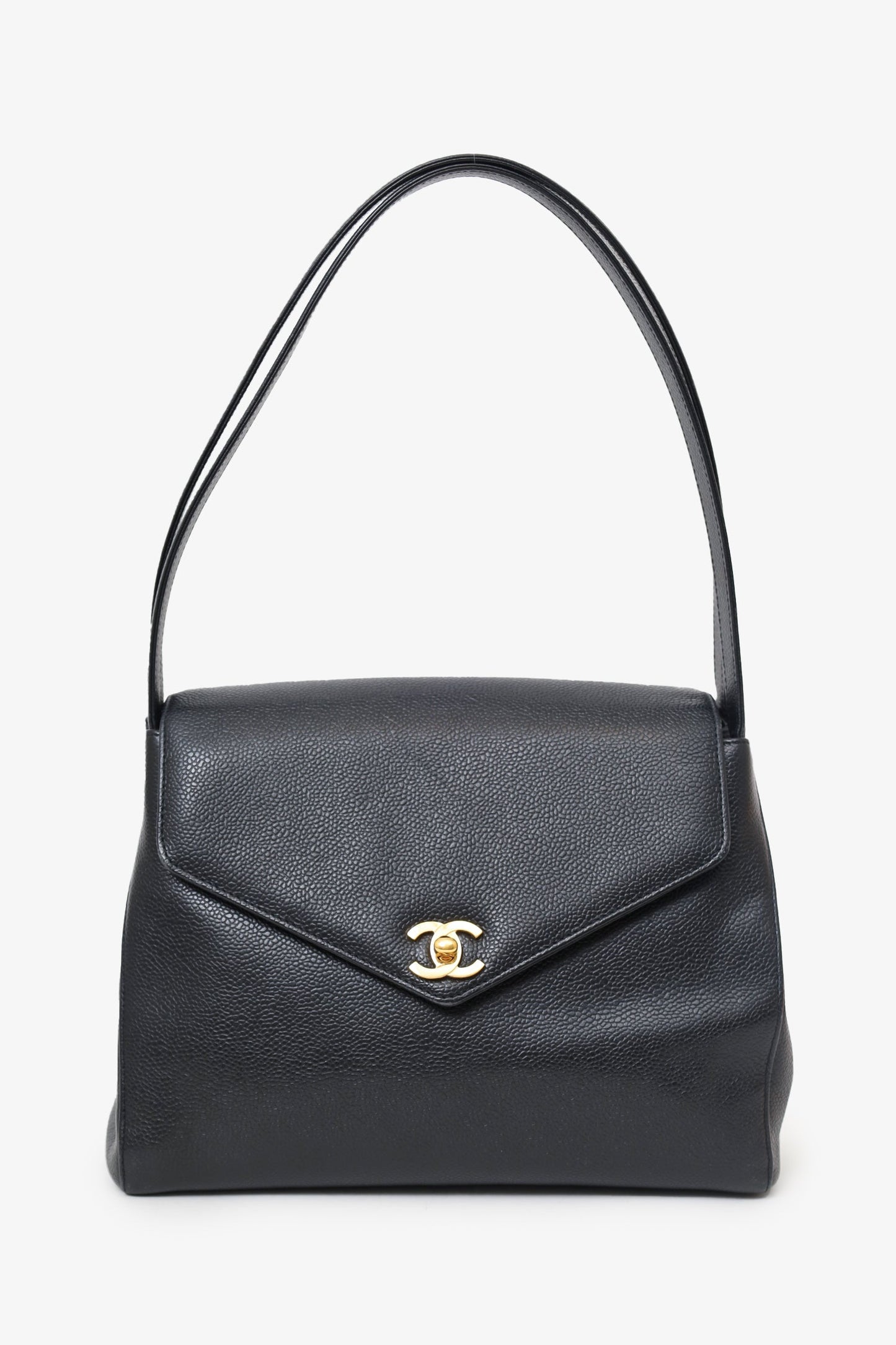 Pre-Loved Chanel™ 1997-99 Black Caviar CC Turnlock Envelope Shoulder Bag