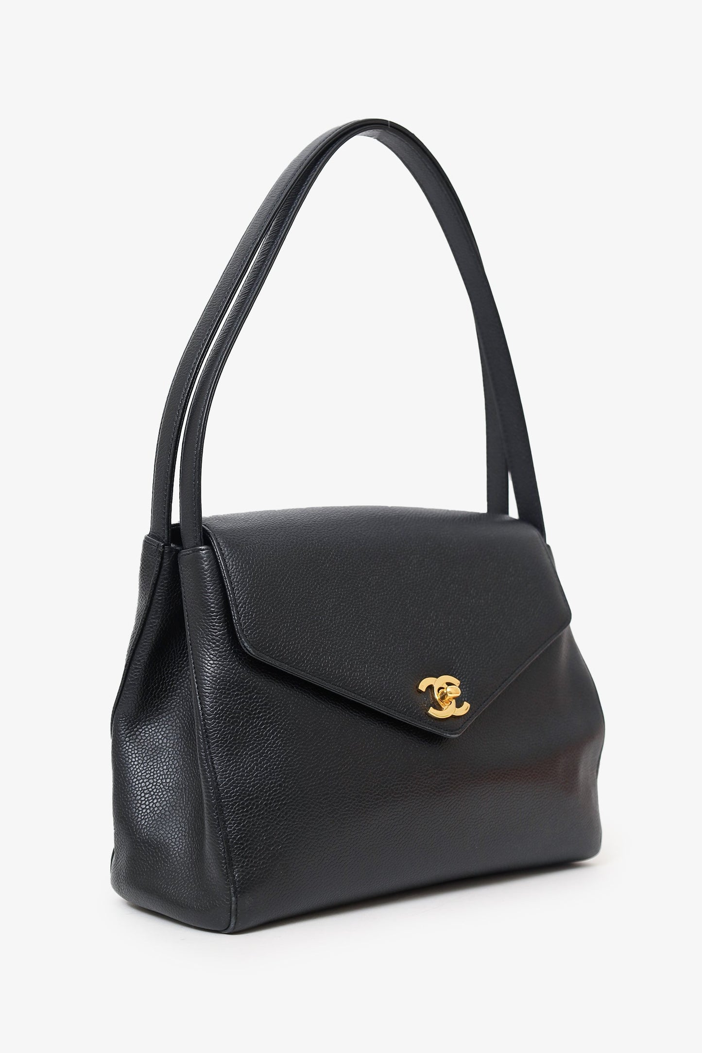Pre-Loved Chanel™ 1997-99 Black Caviar CC Turnlock Envelope Shoulder Bag