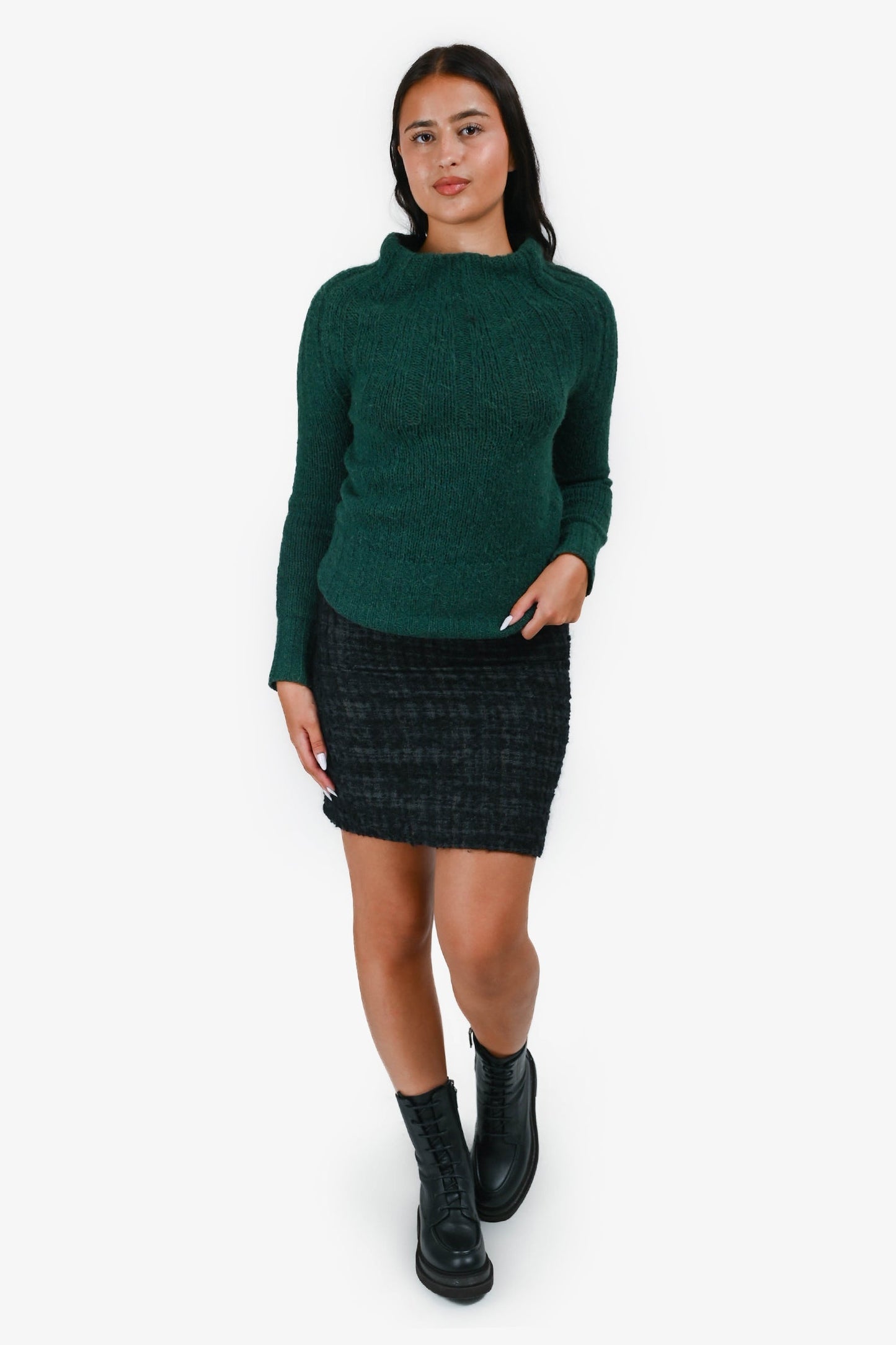 Prada Black/Green Wool/Mohair Tweed Skirt Size 38