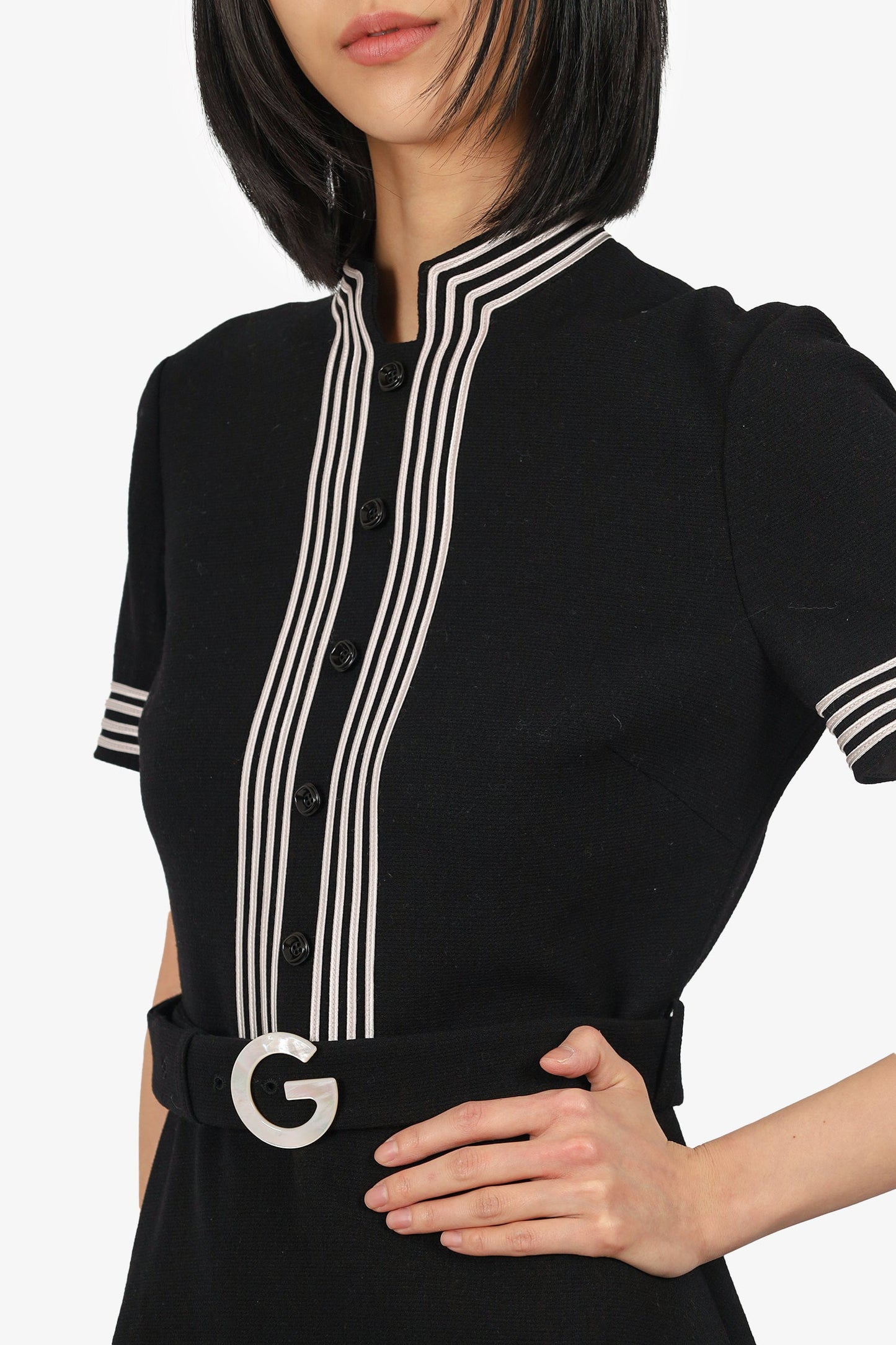 Gucci Black Wool Collared G Belted A-Line Mini Dress Size 42