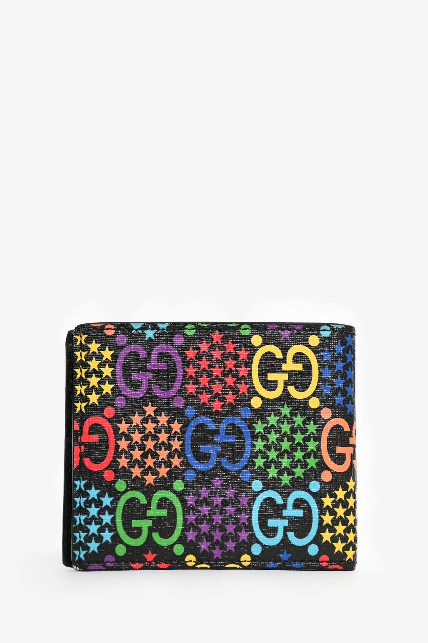 Gucci Black Leather Rainbow GG Bi-Fold Wallet Mens