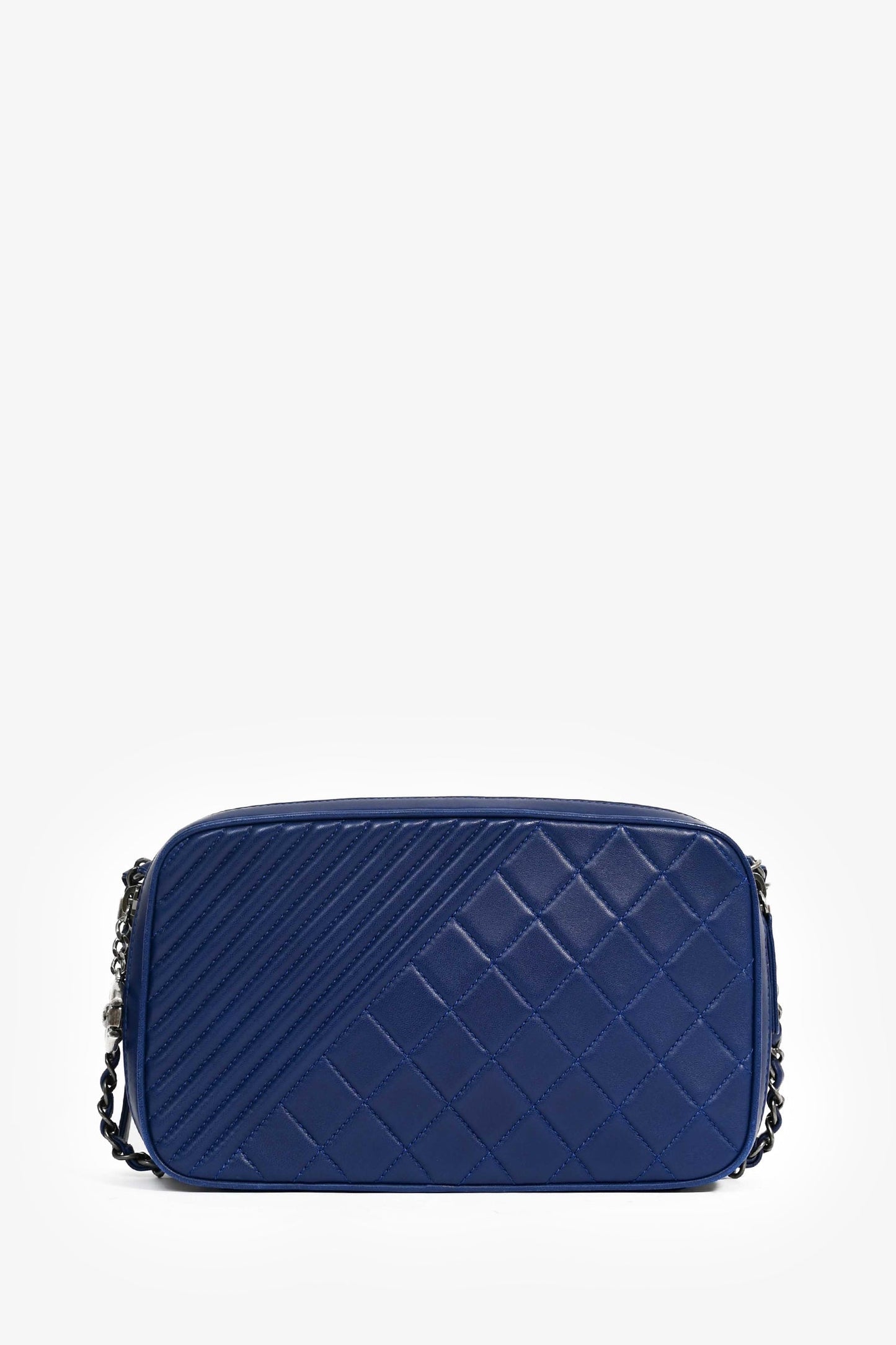 Pre-Loved Chanel™ Blue Leather Pewter Large CC Coco Camera Boy Bag