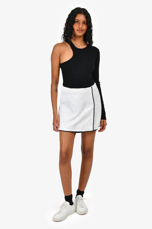 Prada White Cotton Terry Logo-Plaque Skirt Size 40