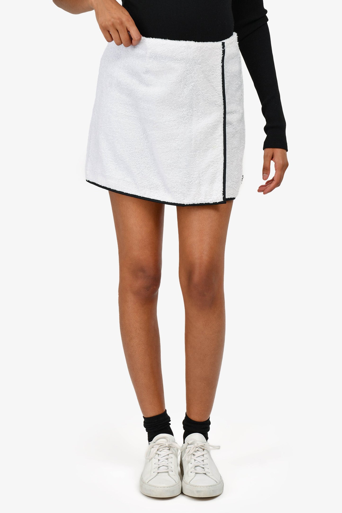 Prada White Cotton Terry Logo-Plaque Skirt Size 40