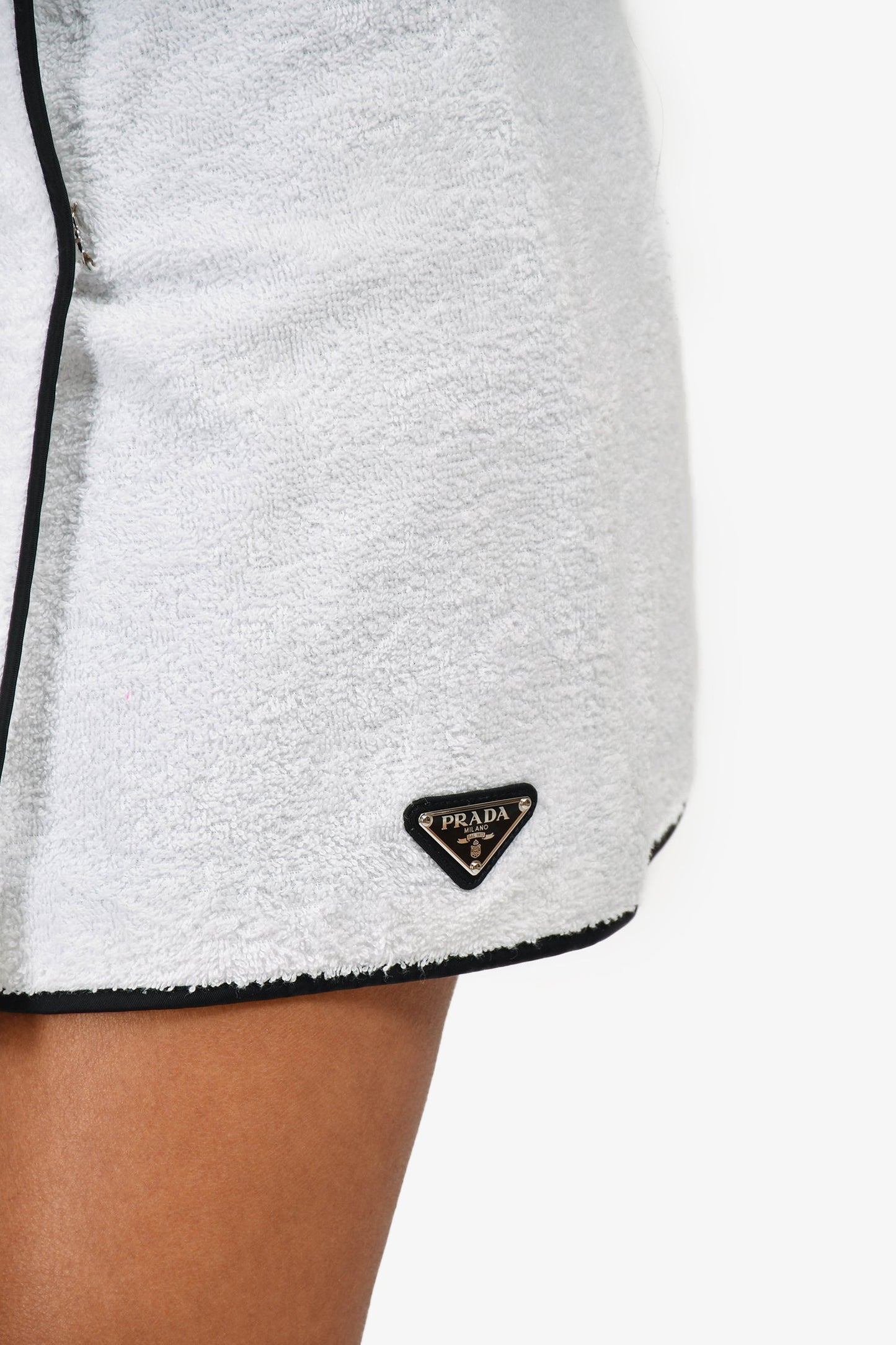 Prada White Cotton Terry Logo-Plaque Skirt Size 40