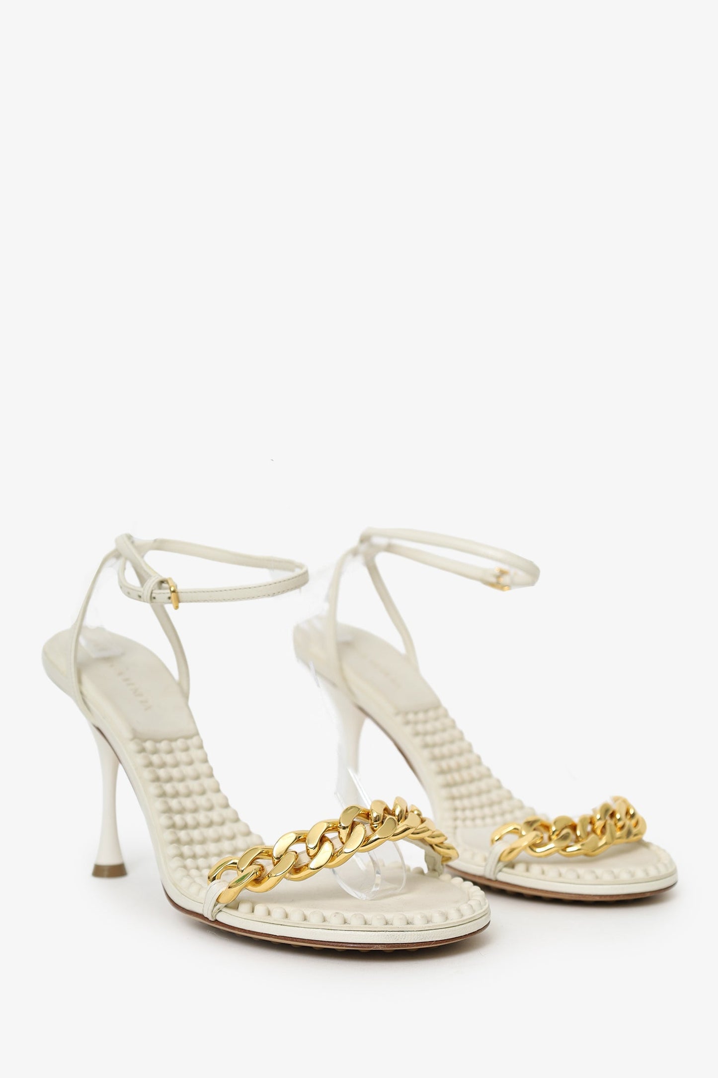 Bottega Veneta White/ Golde Chain Detail 'Dot' Heels Size 40