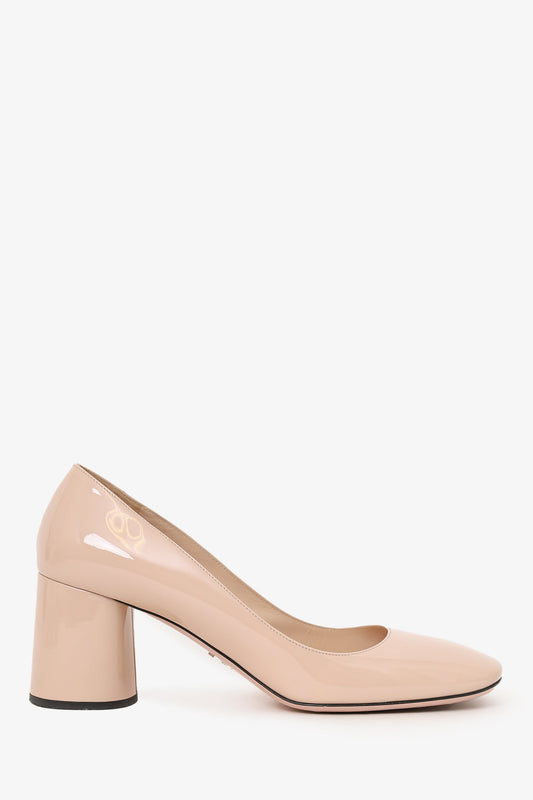 Prada Beige Patent Leather Round Toe Pumps Size 39