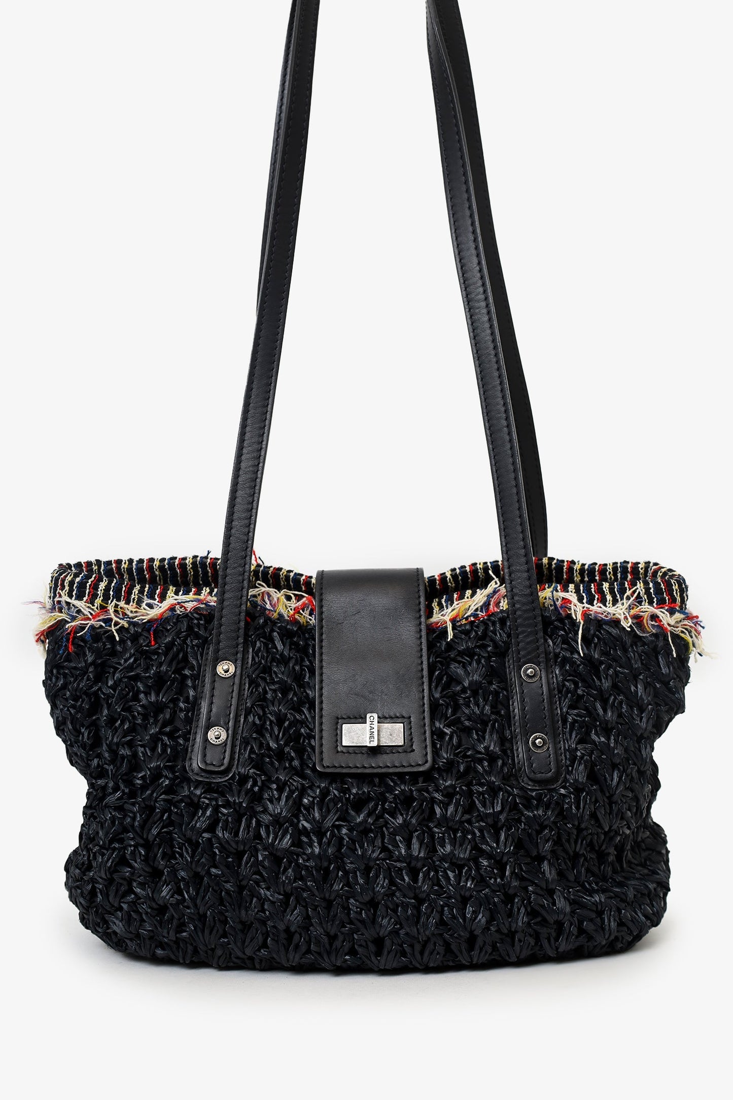 Pre-Loved Chanel™ 2010-11 Black Straw Tweed 255 Tote Bag