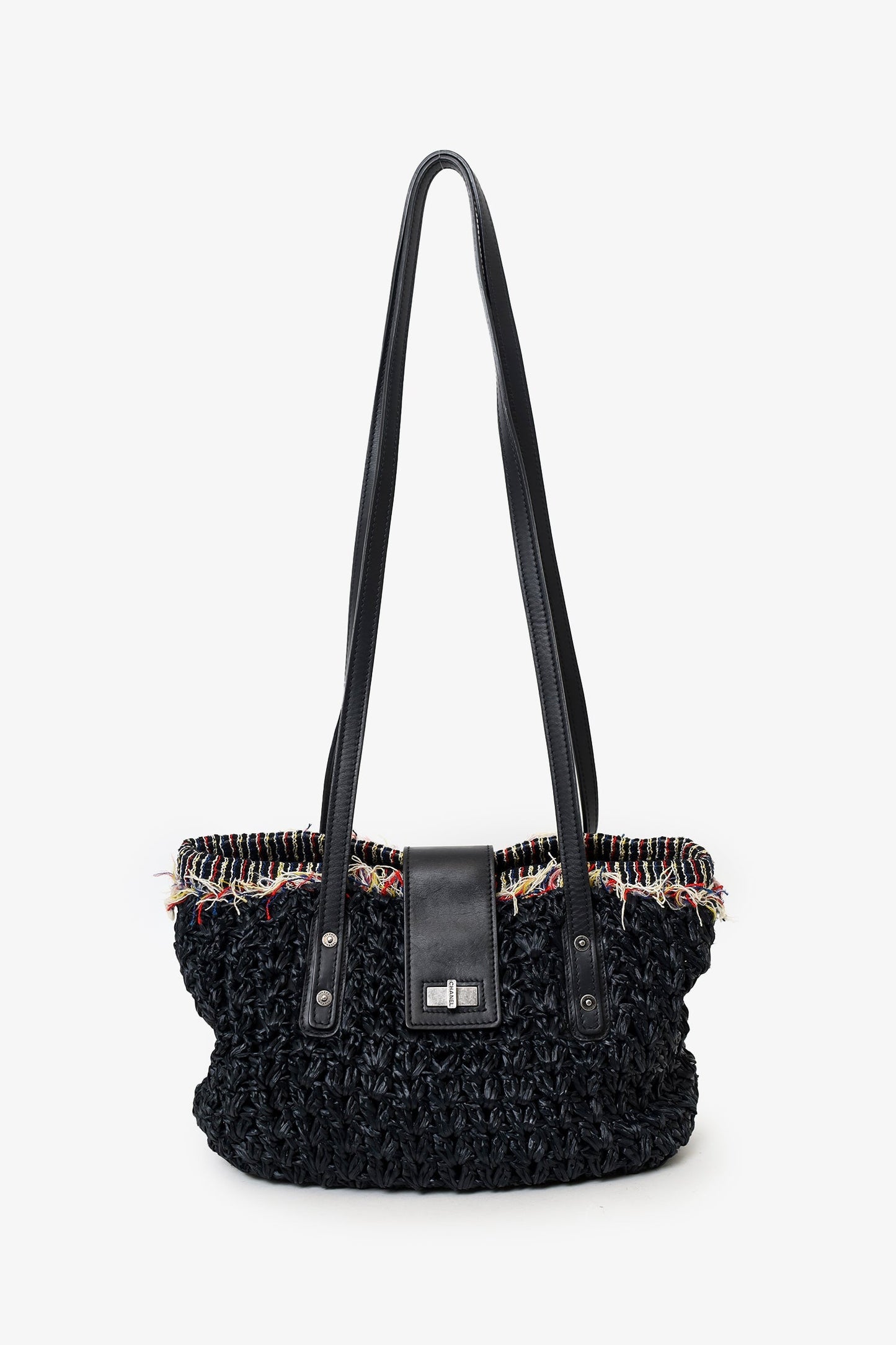 Pre-Loved Chanel™ 2010-11 Black Straw Tweed 255 Tote Bag