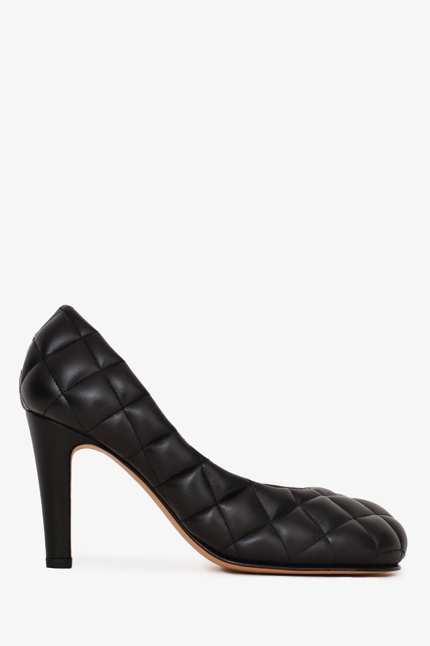 Bottega Veneta Black Padded Leather Square Toe 'Bloc' Heels Size 37