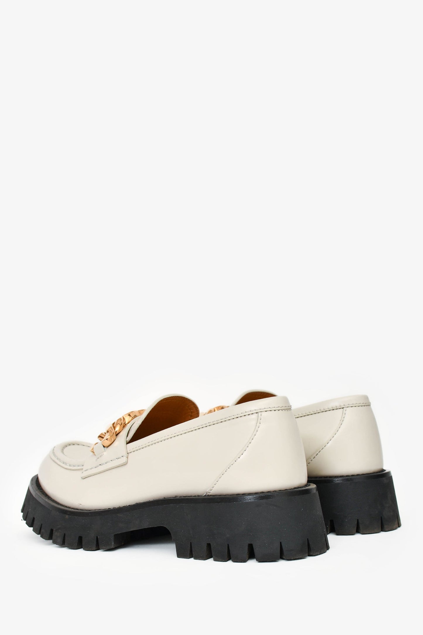 Gucci White Leather GG Chain Embellished Platform Loafers Size 38.5