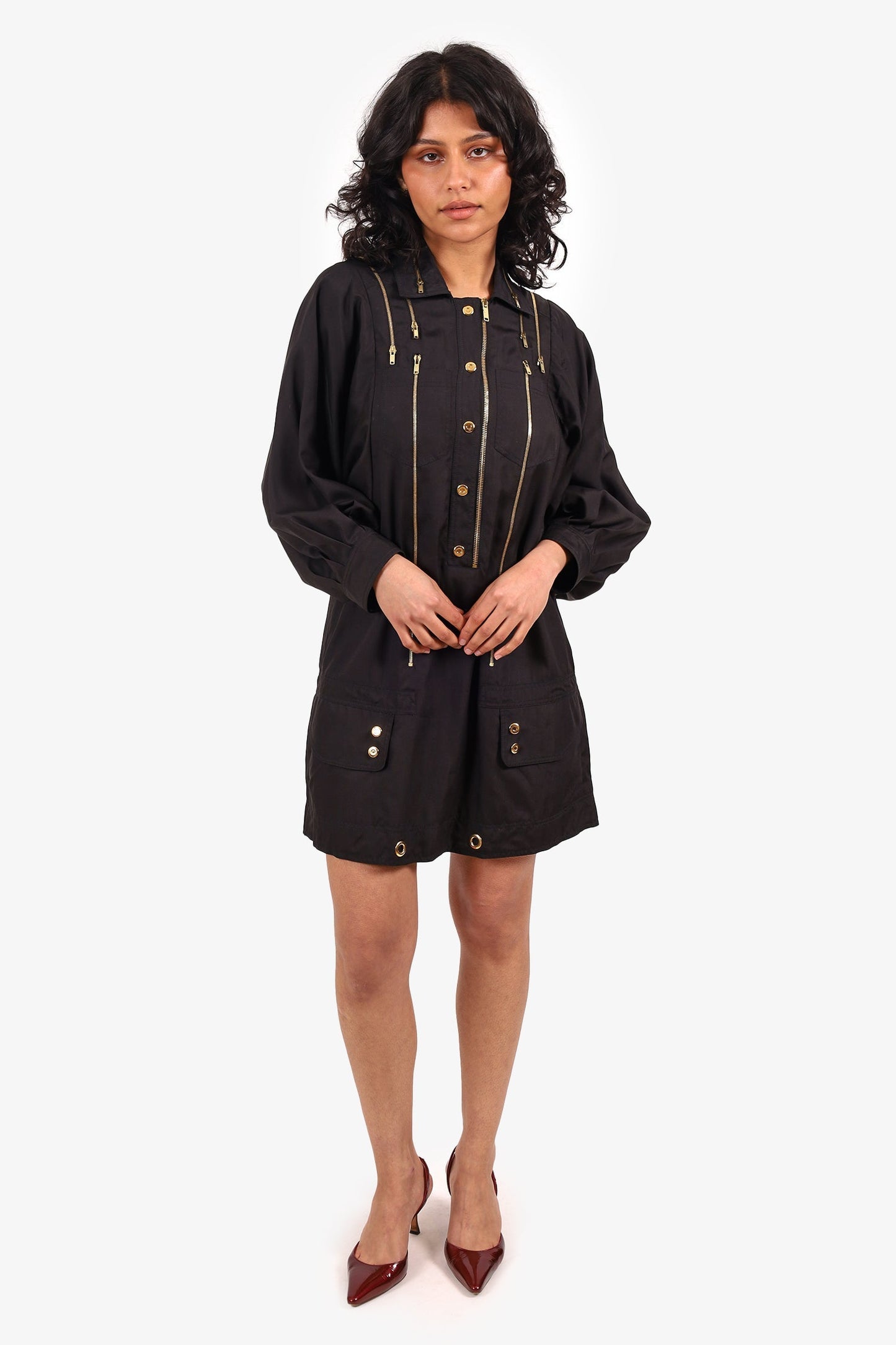 Gucci Black Silk Utility Zipper Dress Size 38