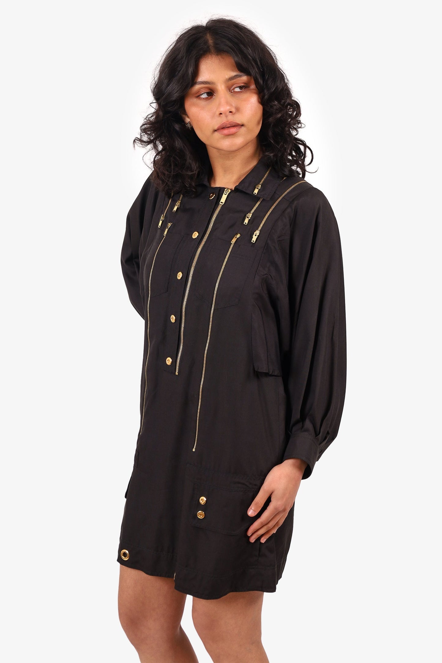 Gucci Black Silk Utility Zipper Dress Size 38
