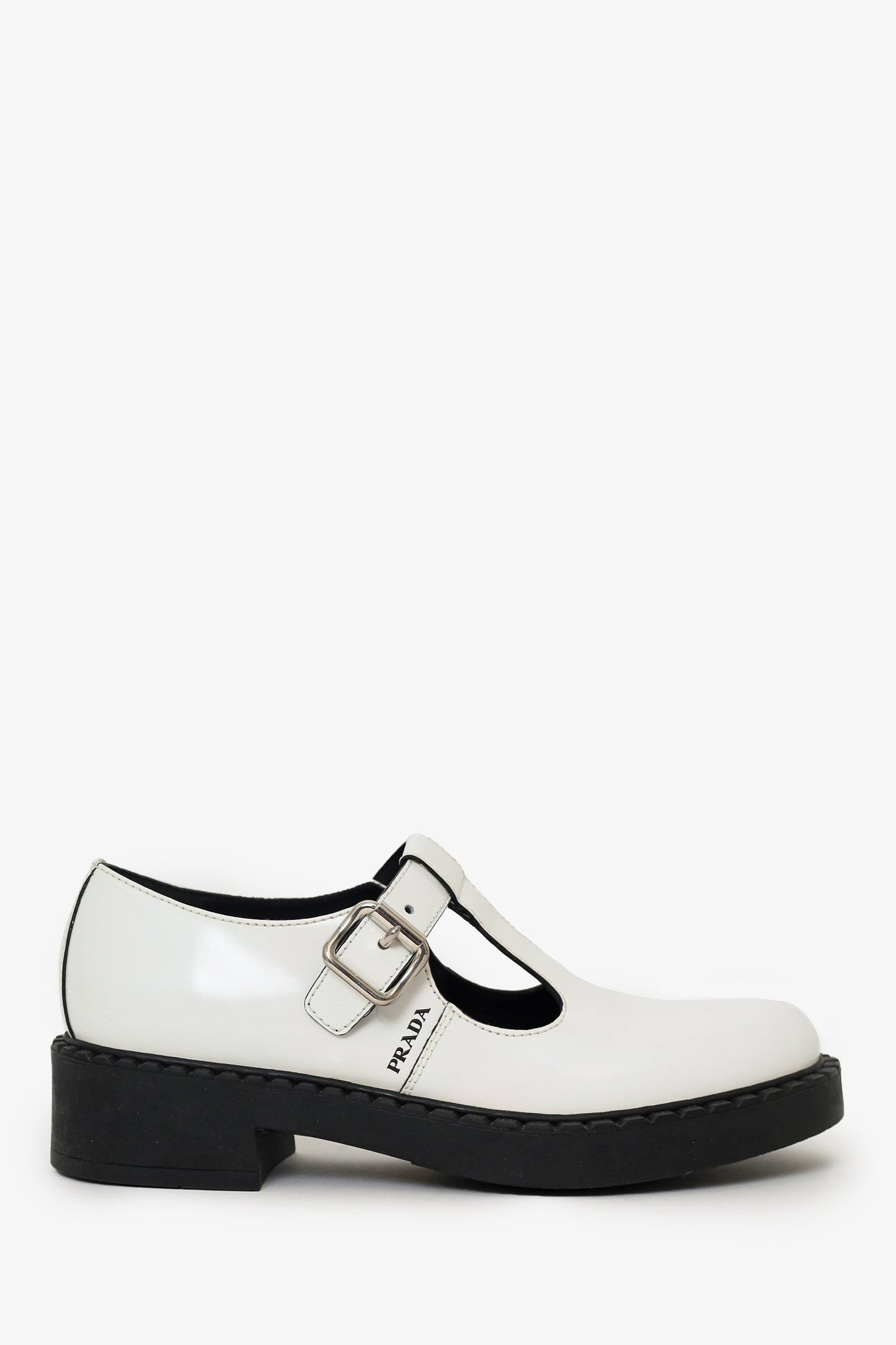 Prada White Leather Mary Jane Shoes Size 37.5