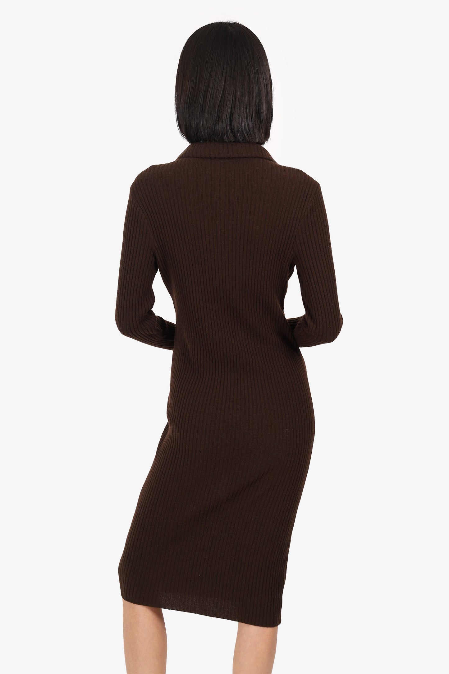 Pre-Loved Chanel™   Autumn 1995 Brown Ribbed Cashmere/Yellow Tweed Jacket Dress Size 38