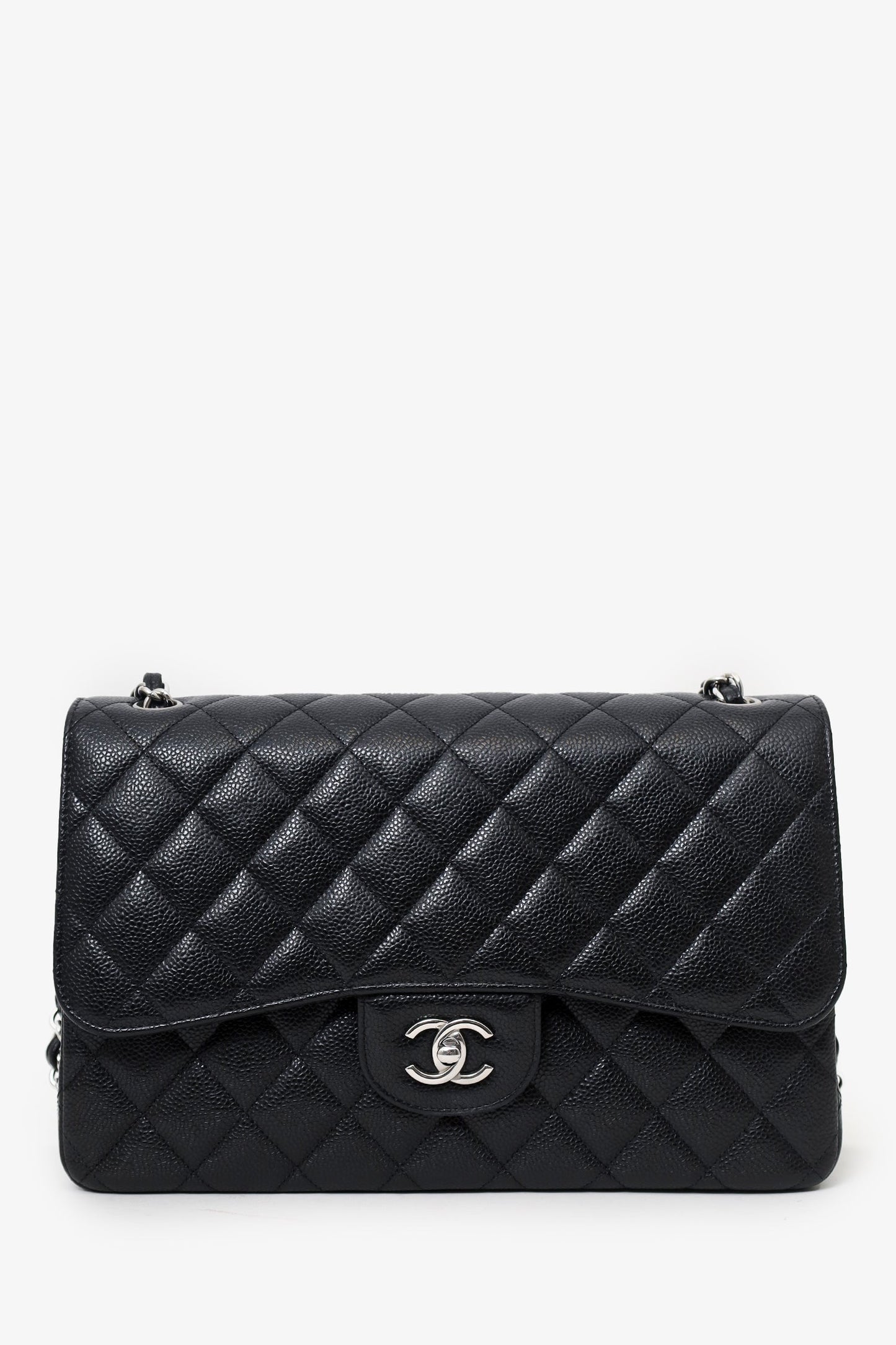 Pre-Loved Chanel™ 2021+ Black Caviar Leather Jumbo Double Flap