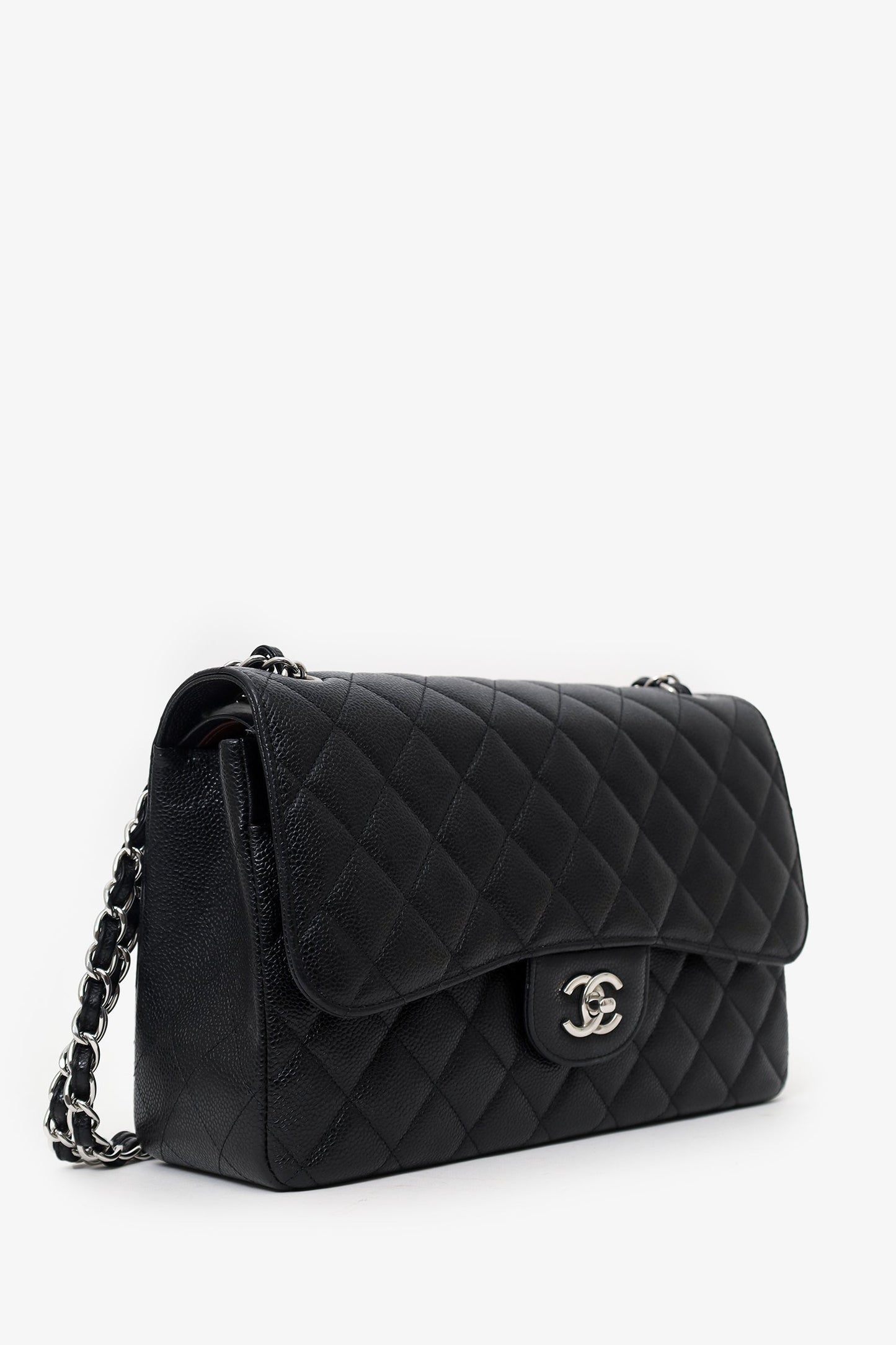 Pre-Loved Chanel™ 2021+ Black Caviar Leather Jumbo Double Flap