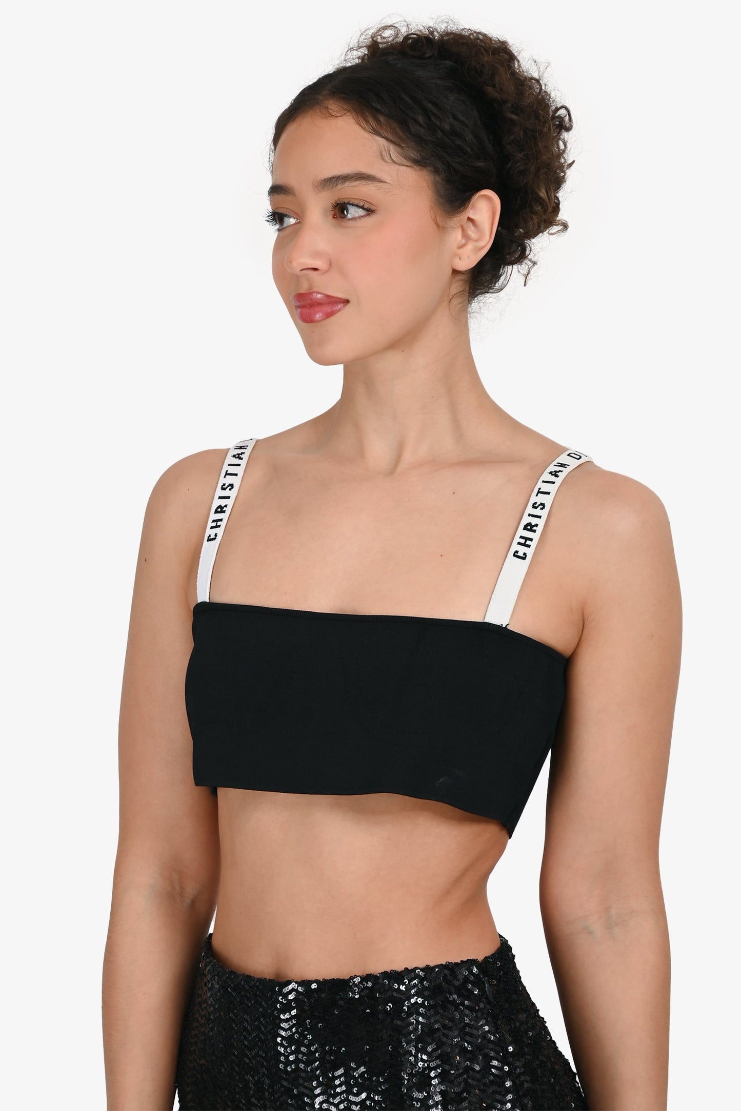 Christian Dior Black/White Knit Logo Bralette Size L