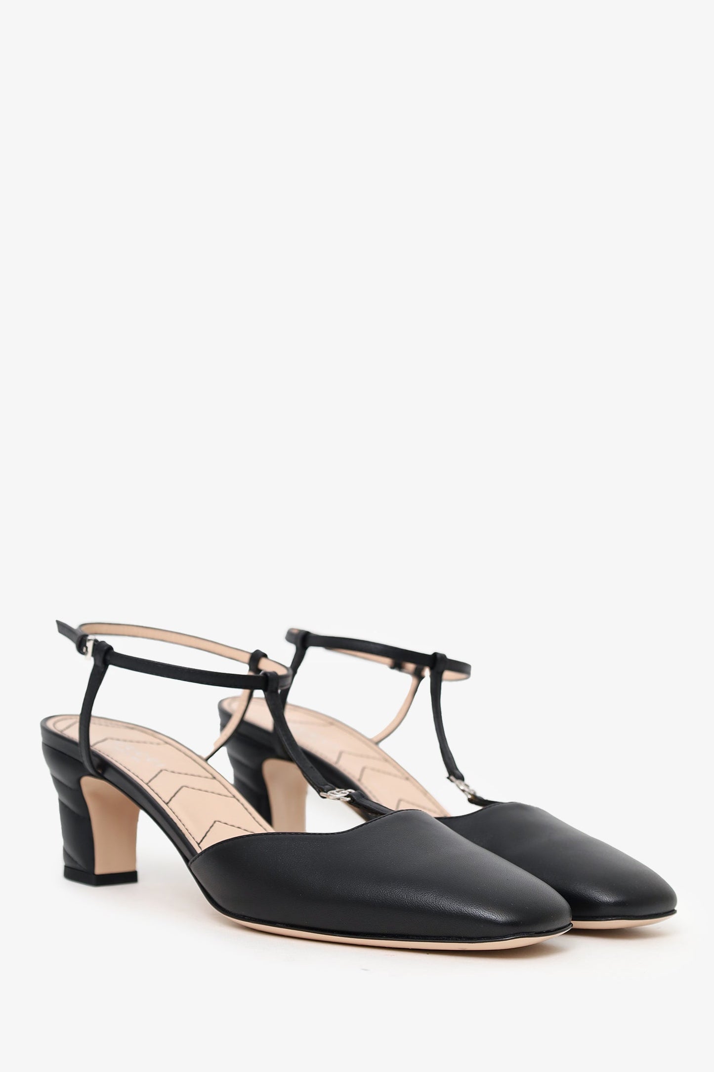 Gucci Black Logo Leather T-Strap GG Pumps Size 39