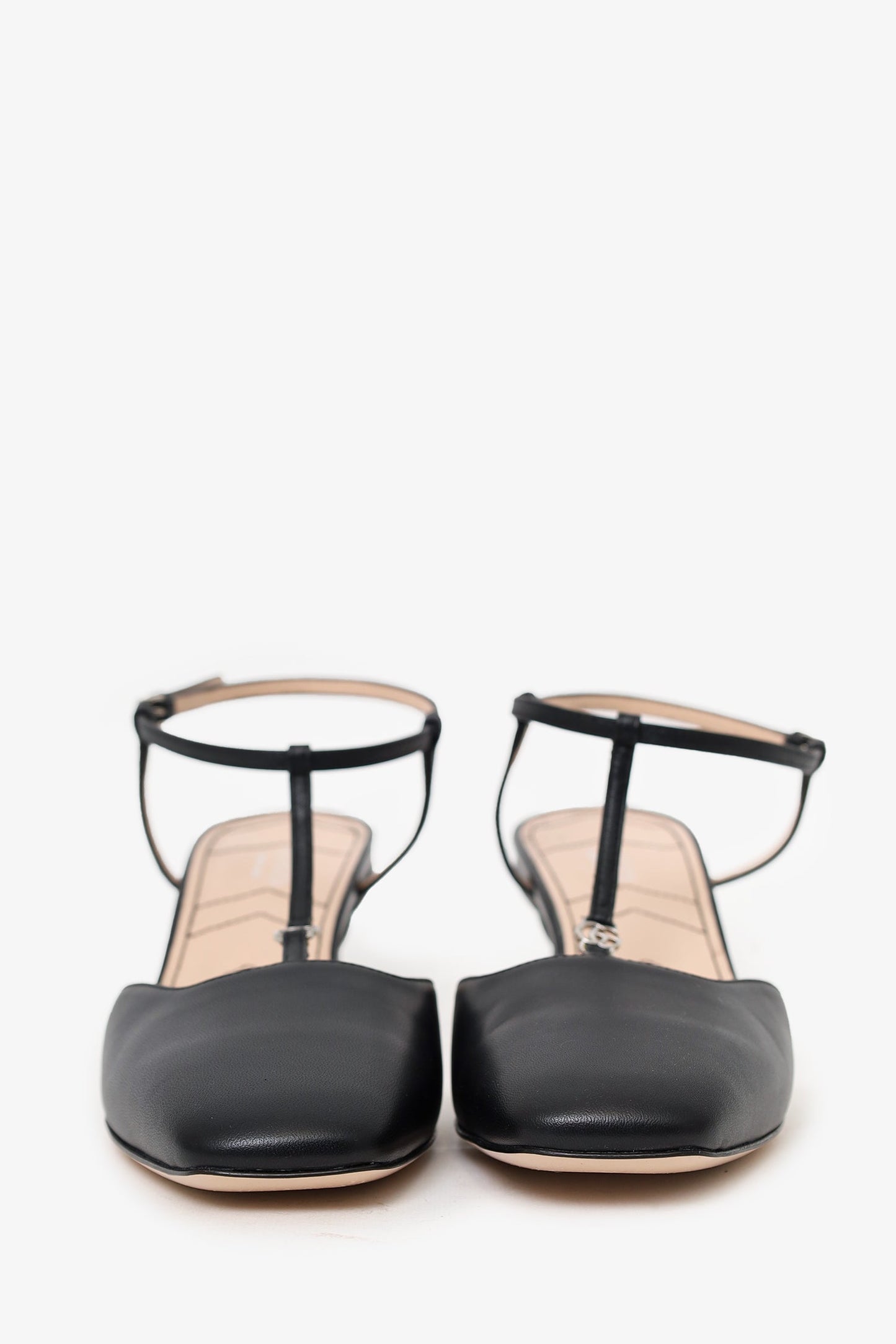 Gucci Black Logo Leather T-Strap GG Pumps Size 39