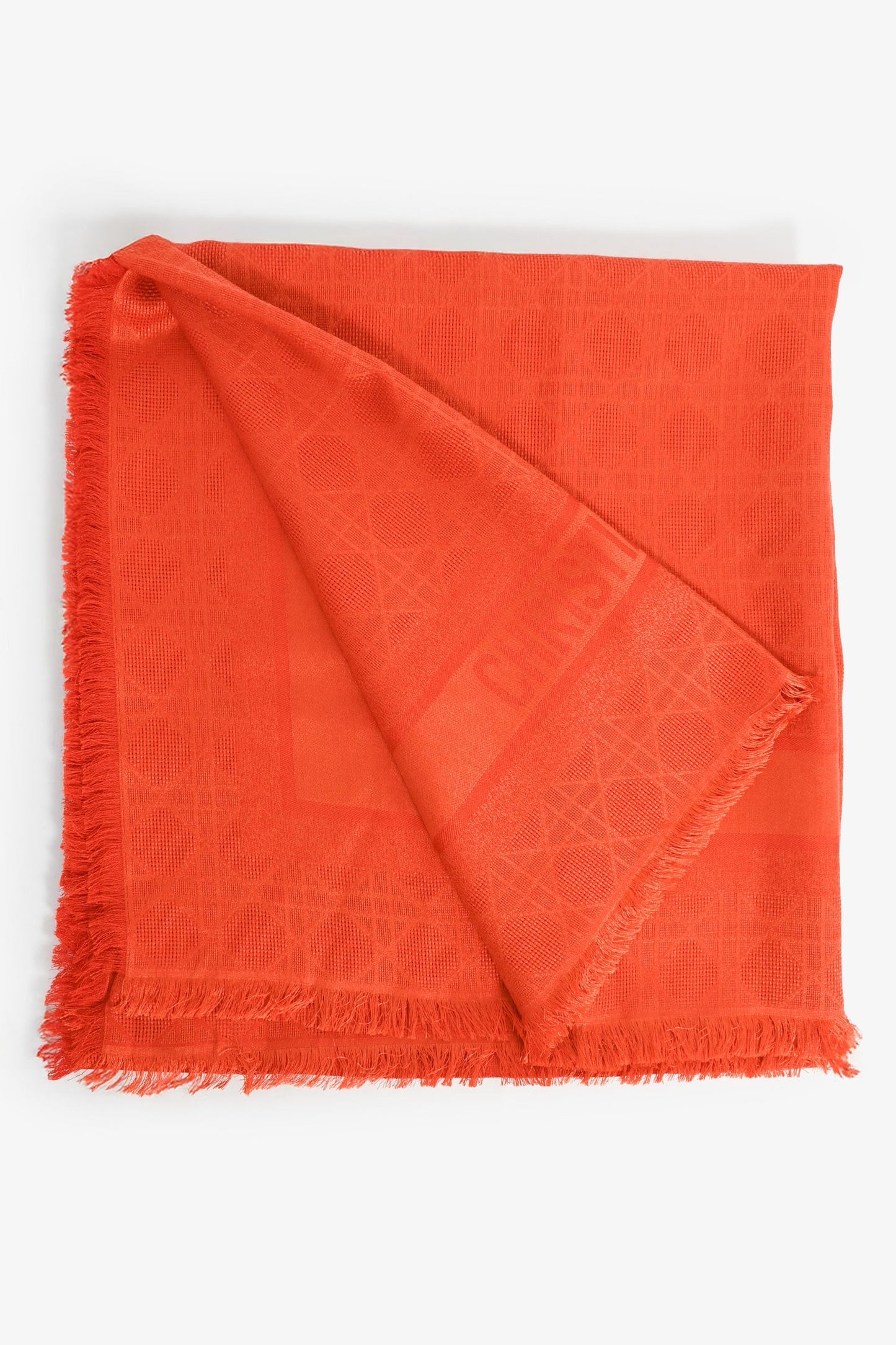 Christian Dior Orange Silk/Wool Jaquard Logo Shawl