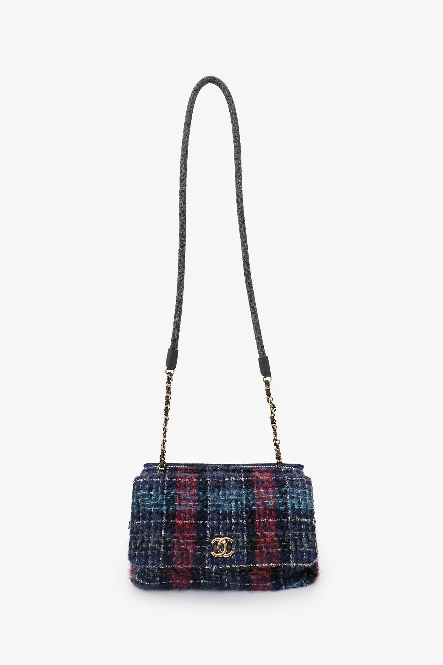 Pre-Loved Chanel™ 2018 Navy/Multicolour Tweed Hamburg Double Side Bag