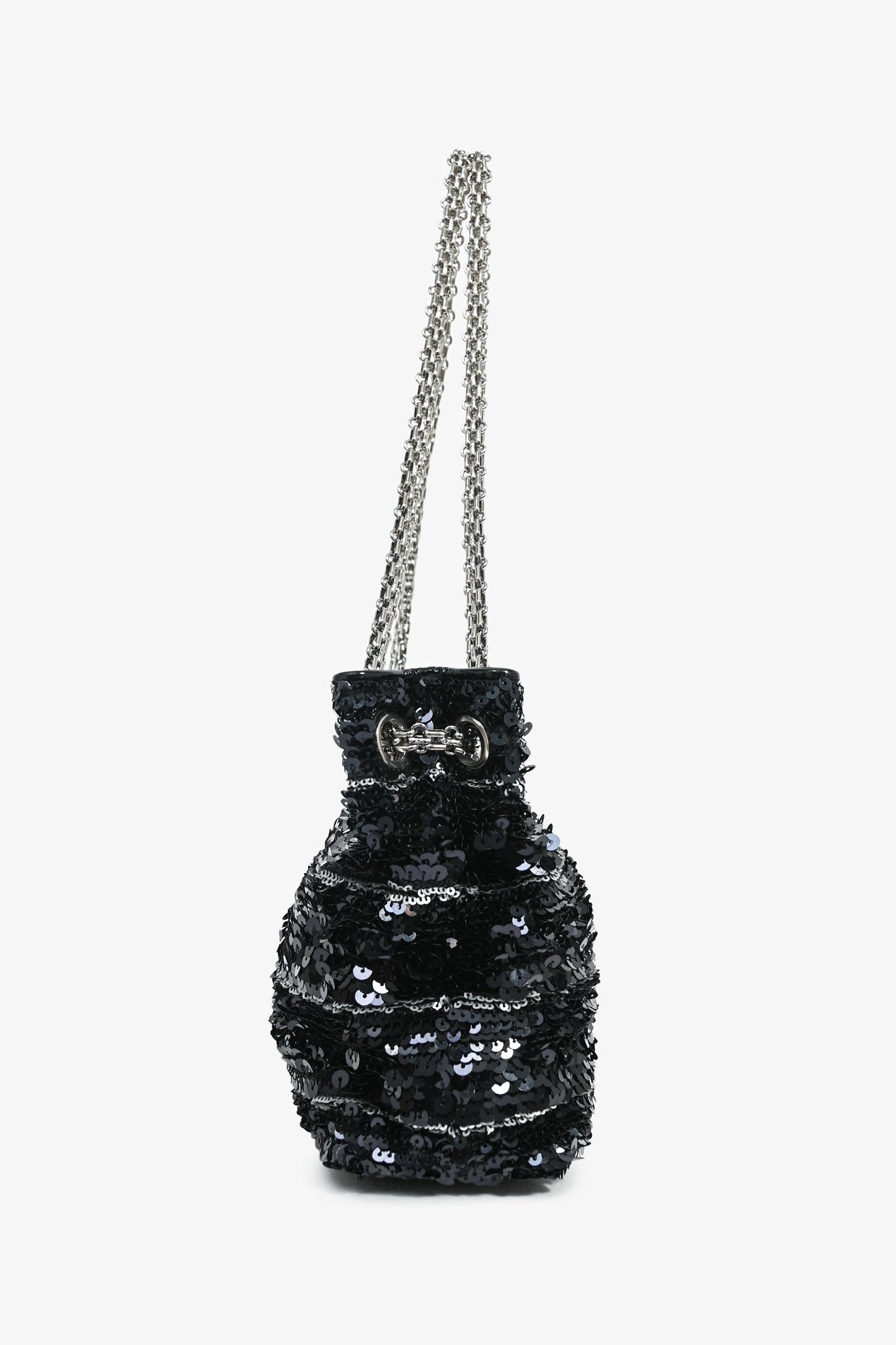 Pre-Loved Chanel™ 2011 Black Striped Sequins and Patent Leather Small Reissue Shoulder Bag