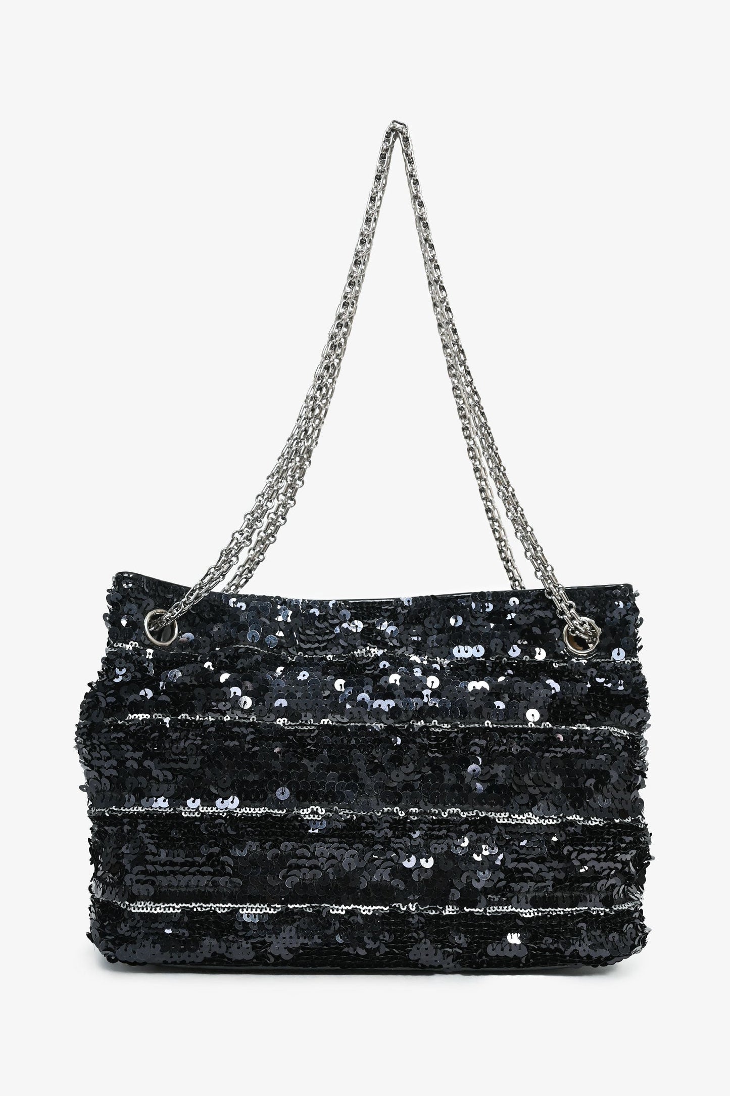 Pre-Loved Chanel™ 2011 Black Striped Sequins and Patent Leather Small Reissue Shoulder Bag