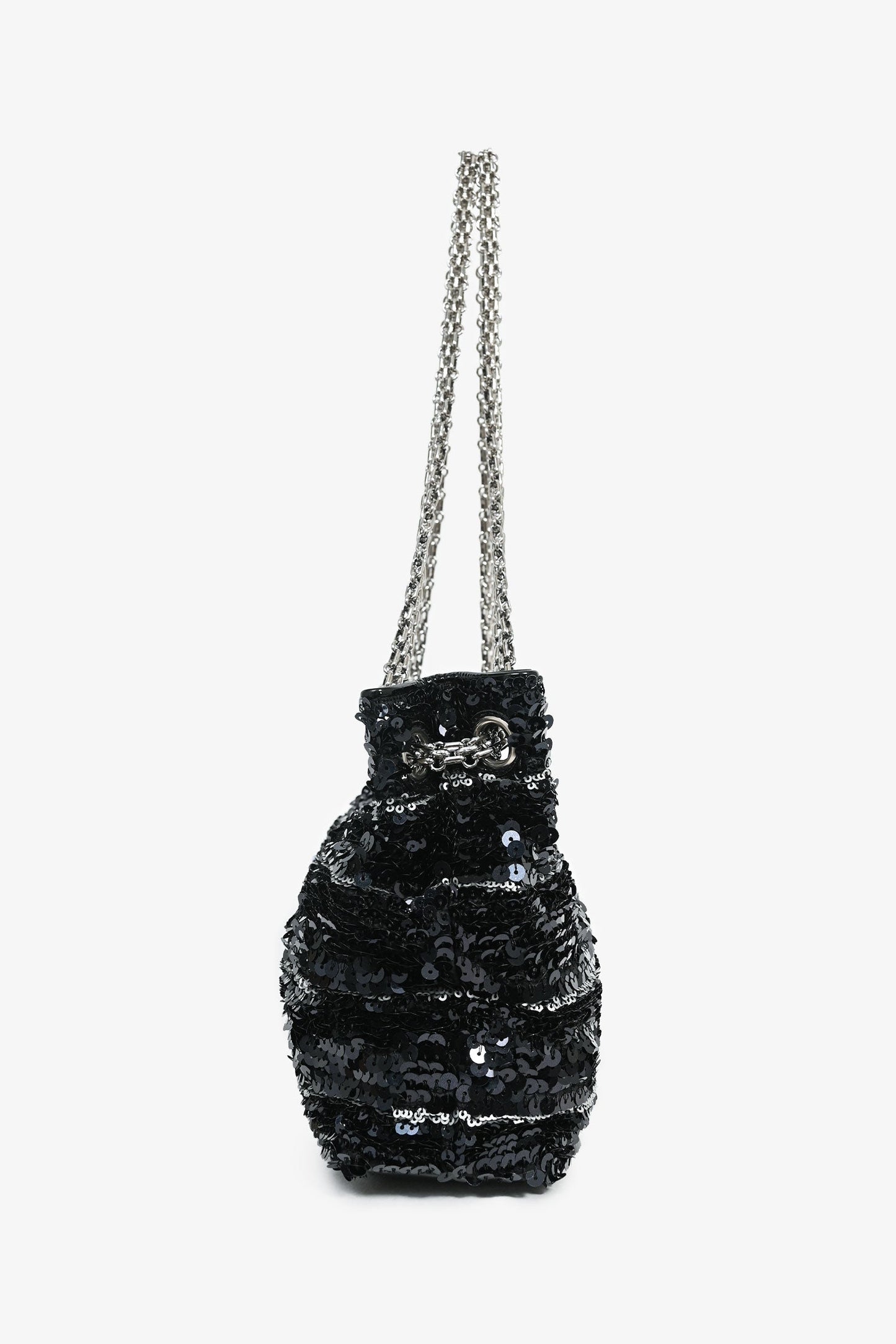 Pre-Loved Chanel™ 2011 Black Striped Sequins and Patent Leather Small Reissue Shoulder Bag
