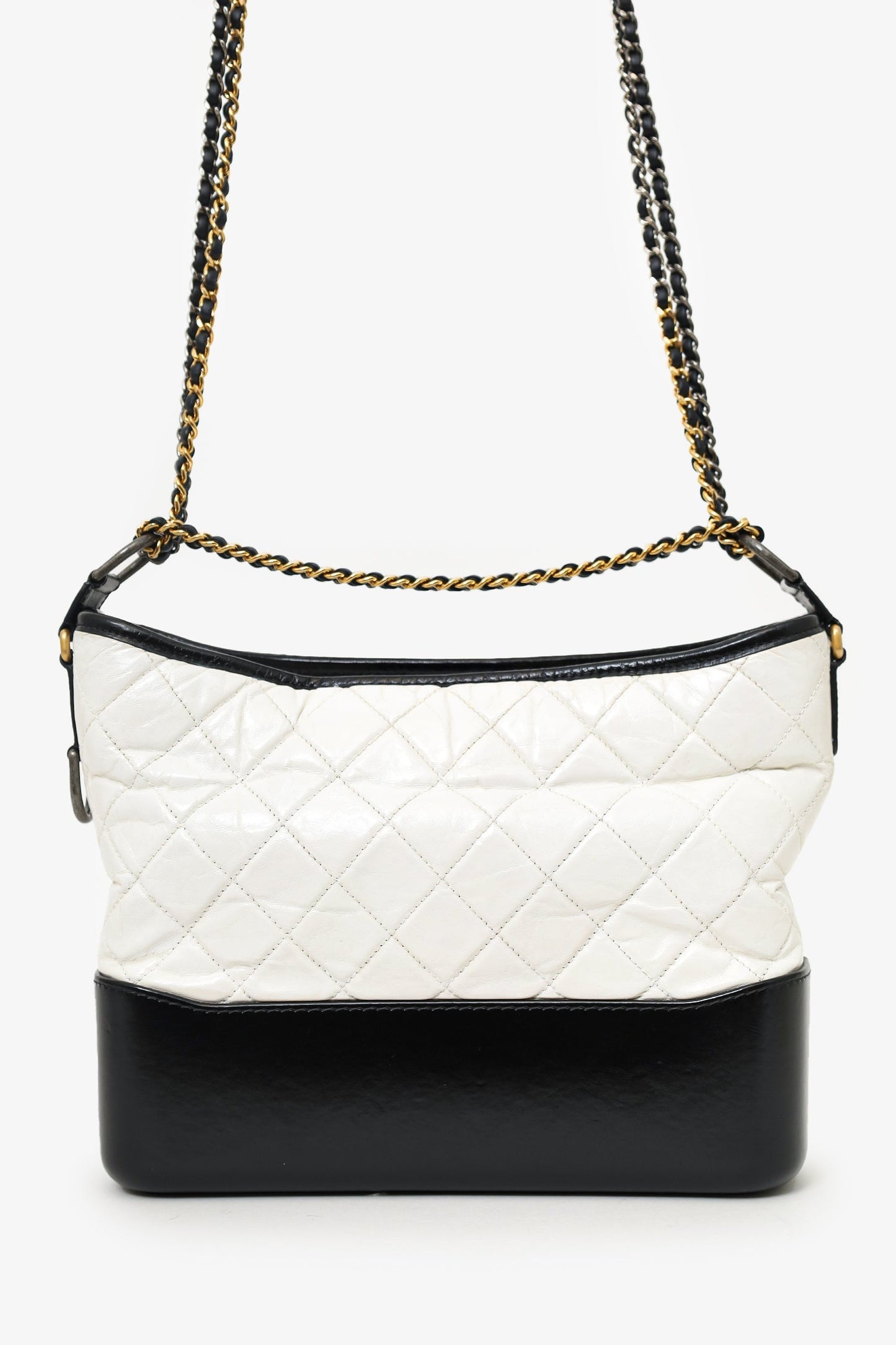 Pre-Loved Chanel™ 2017 Black/White Quilted Lambskin Leather Medium Gabrielle Bag