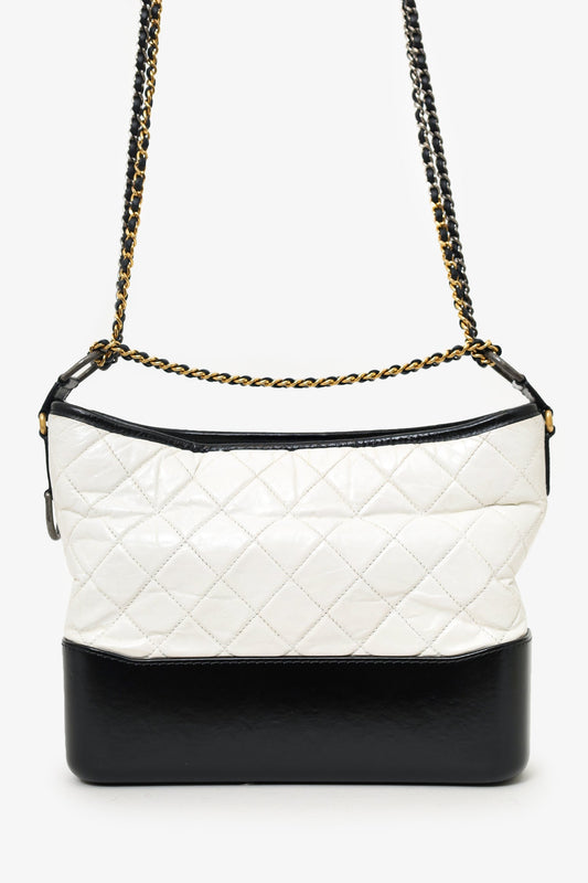Pre-Loved Chanel™ 2017 Black/White Quilted Lambskin Leather Medium Gabrielle Bag