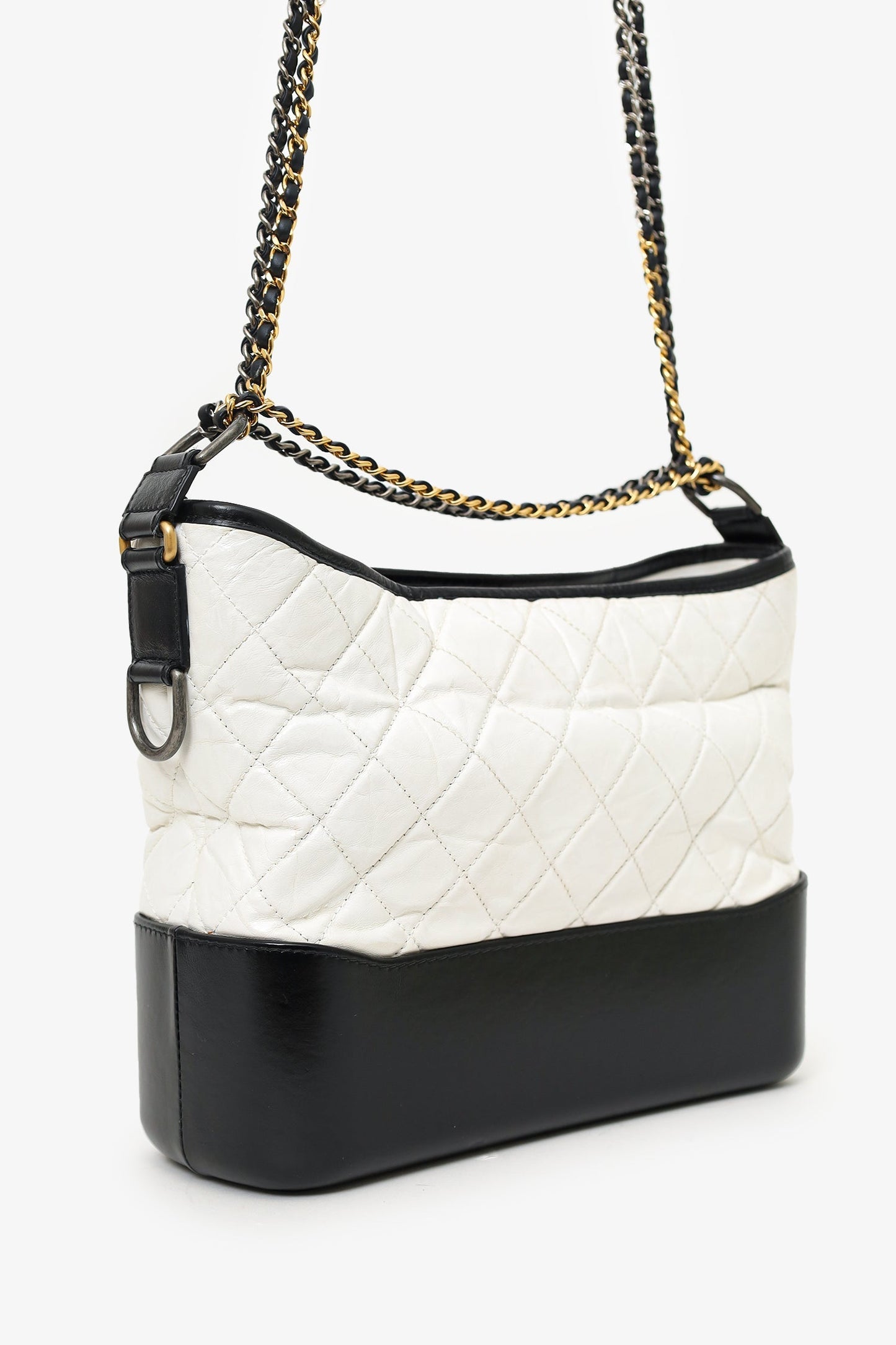 Pre-Loved Chanel™ 2017 Black/White Quilted Lambskin Leather Medium Gabrielle Bag