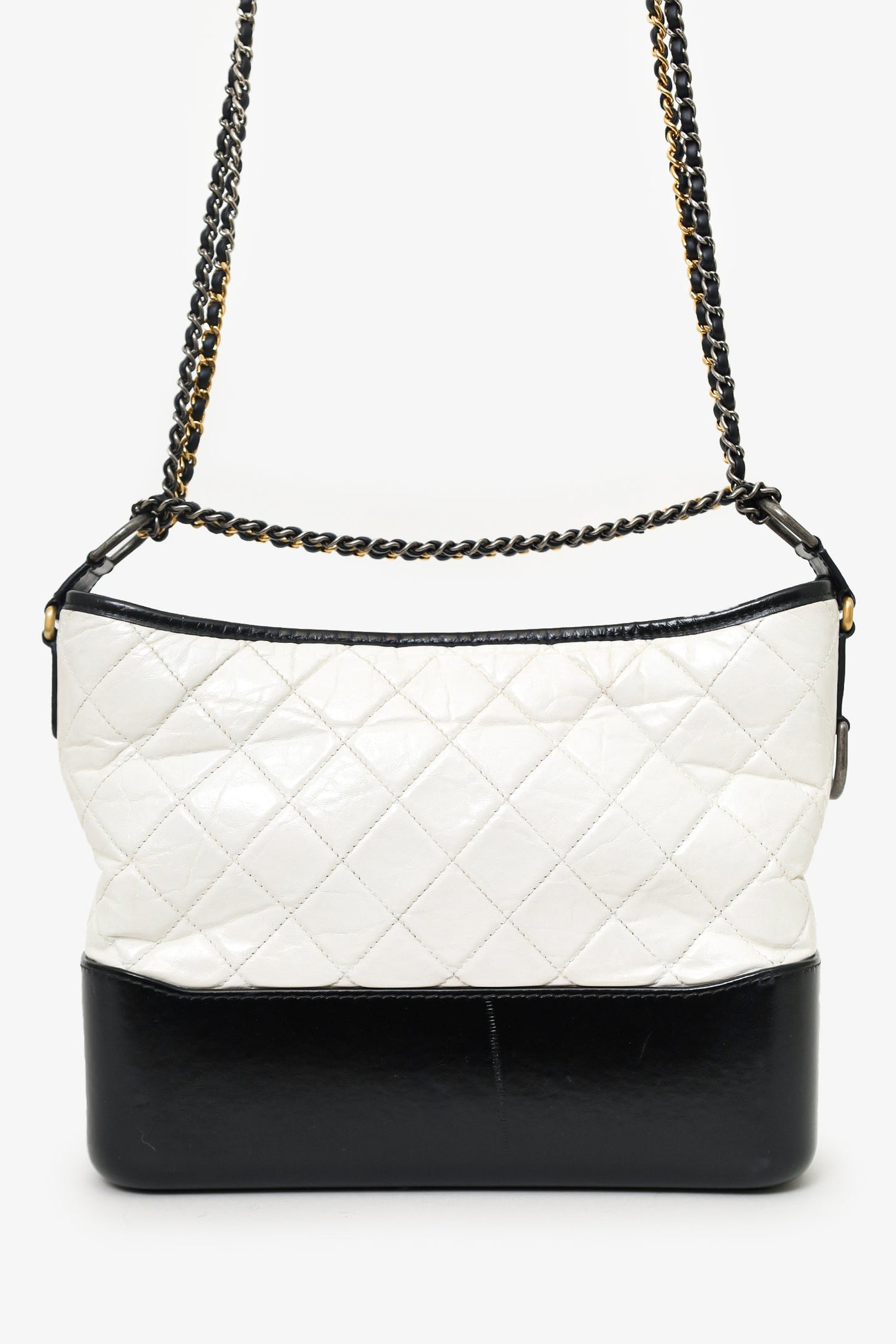 Pre-Loved Chanel™ 2017 Black/White Quilted Lambskin Leather Medium Gabrielle Bag
