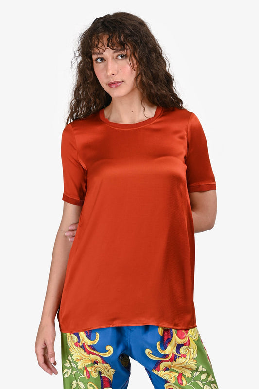 Gucci Burnt Orange Silk Short Sleeves Split Back Blo  Size 36