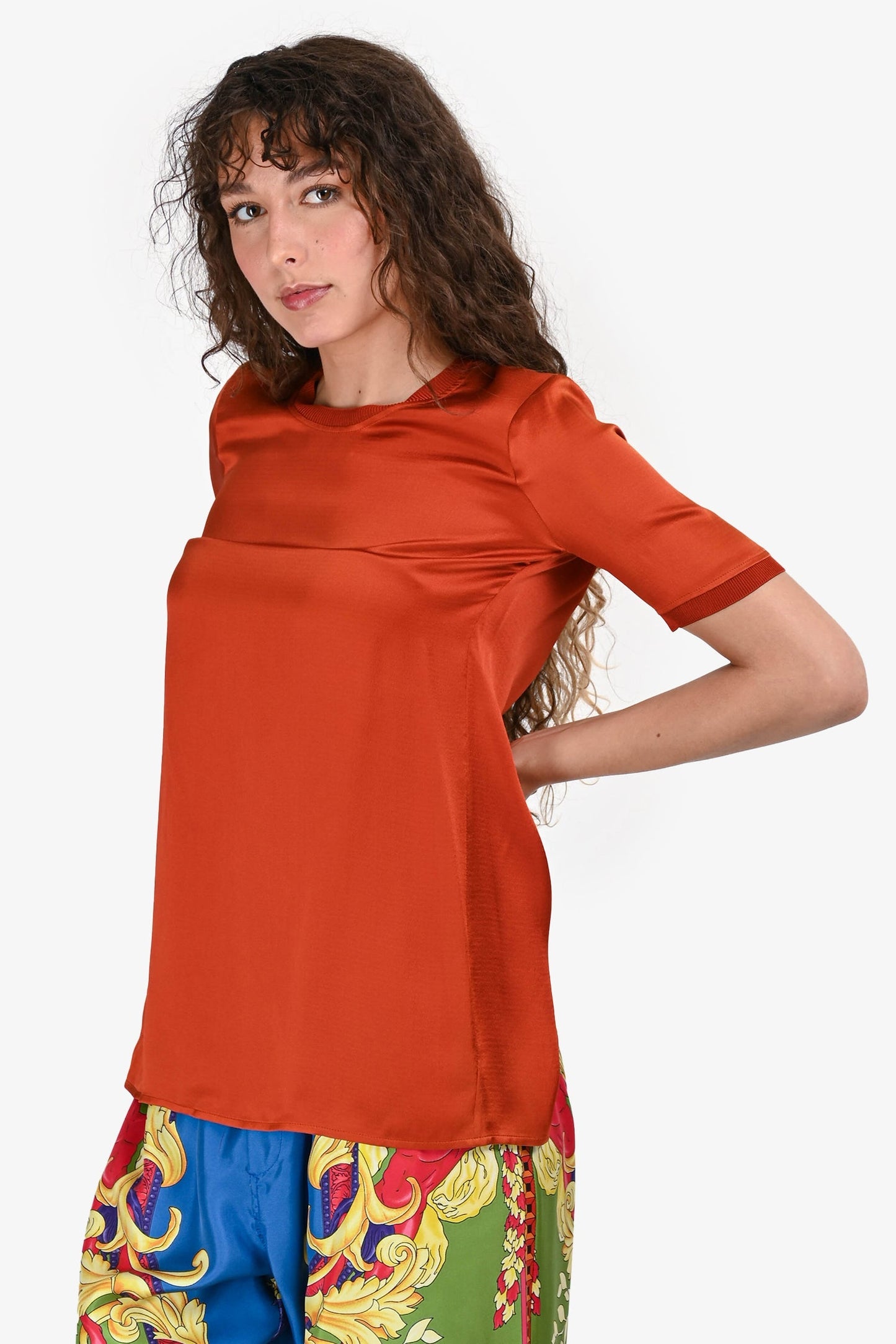 Gucci Burnt Orange Silk Short Sleeves Split Back Blo  Size 36