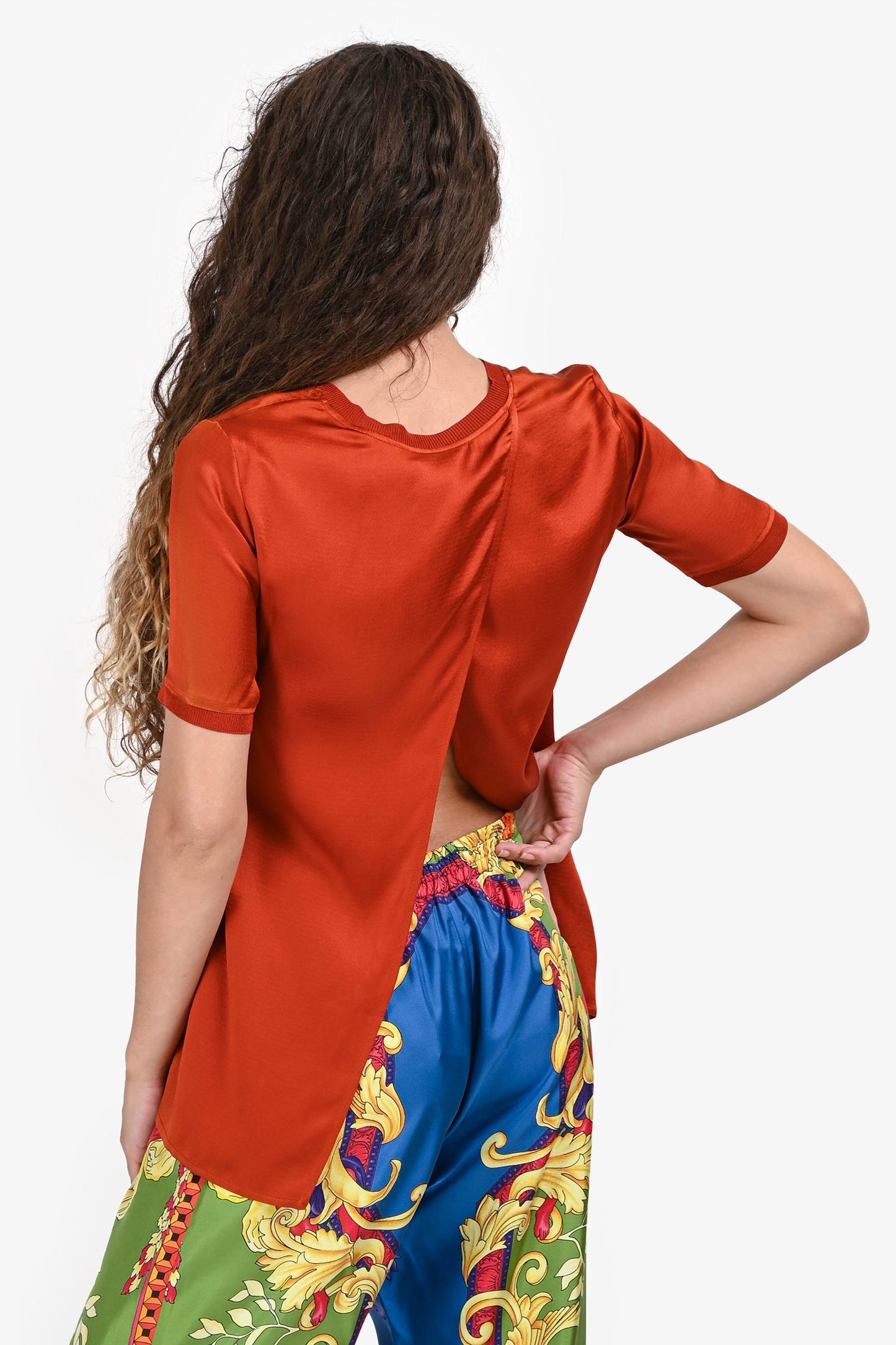 Gucci Burnt Orange Silk Short Sleeves Split Back Blo  Size 36