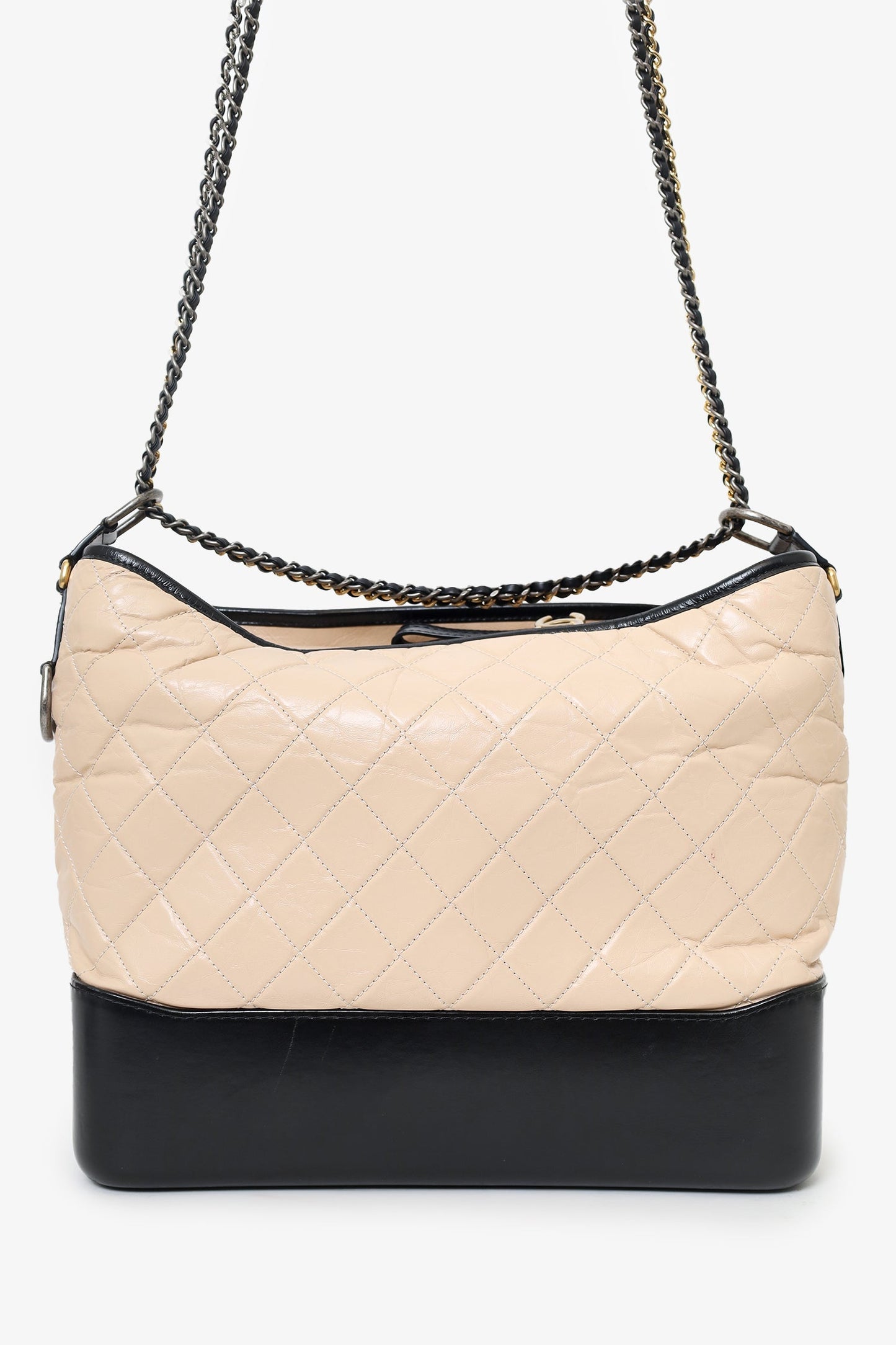 Pre-Loved Chanel™ Beige/Black Medium 'Gabrielle' Multichain Hobo Bag