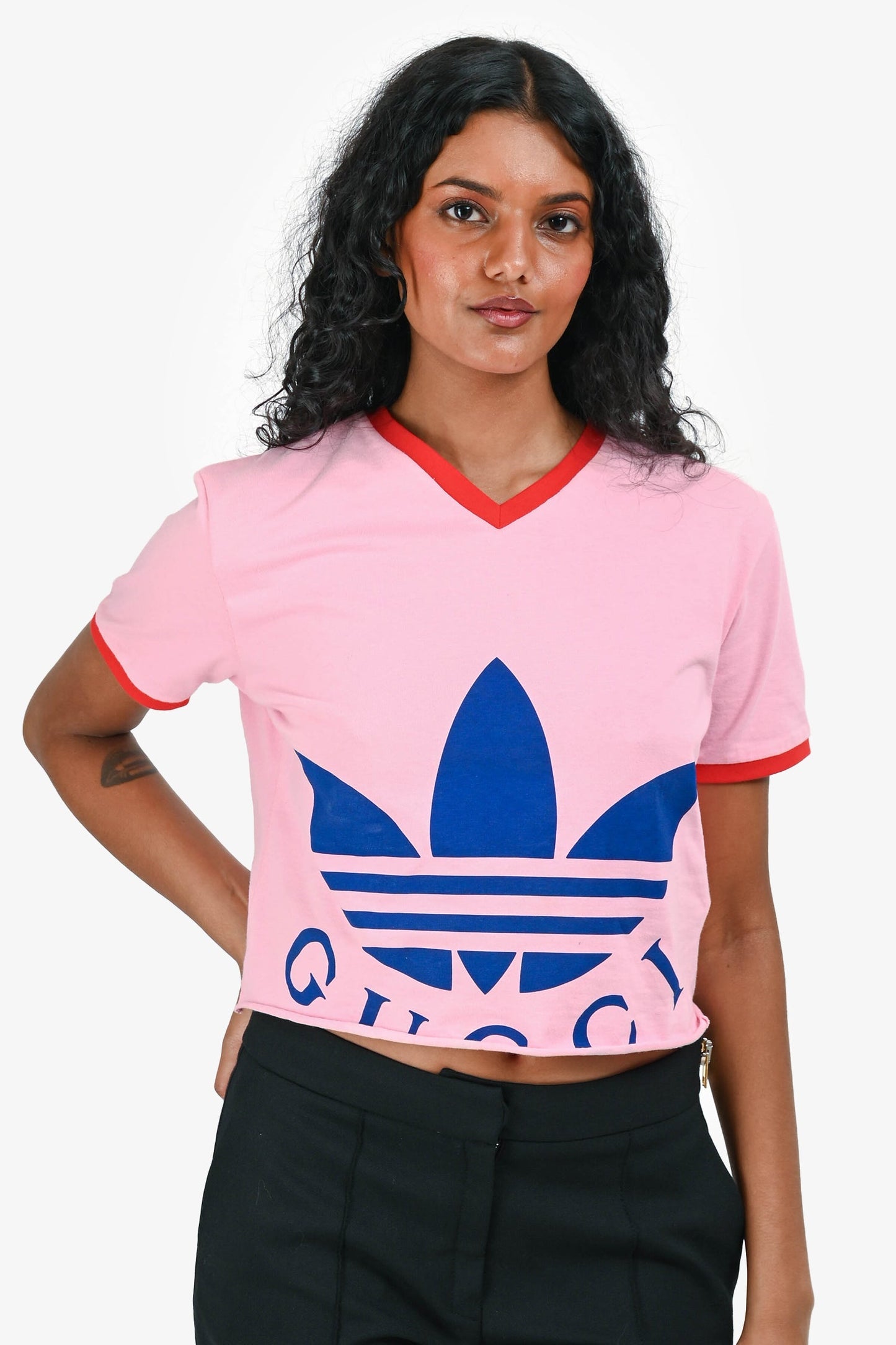 Gucci x Adidas Pink/Blue Logo Crop Top Size M