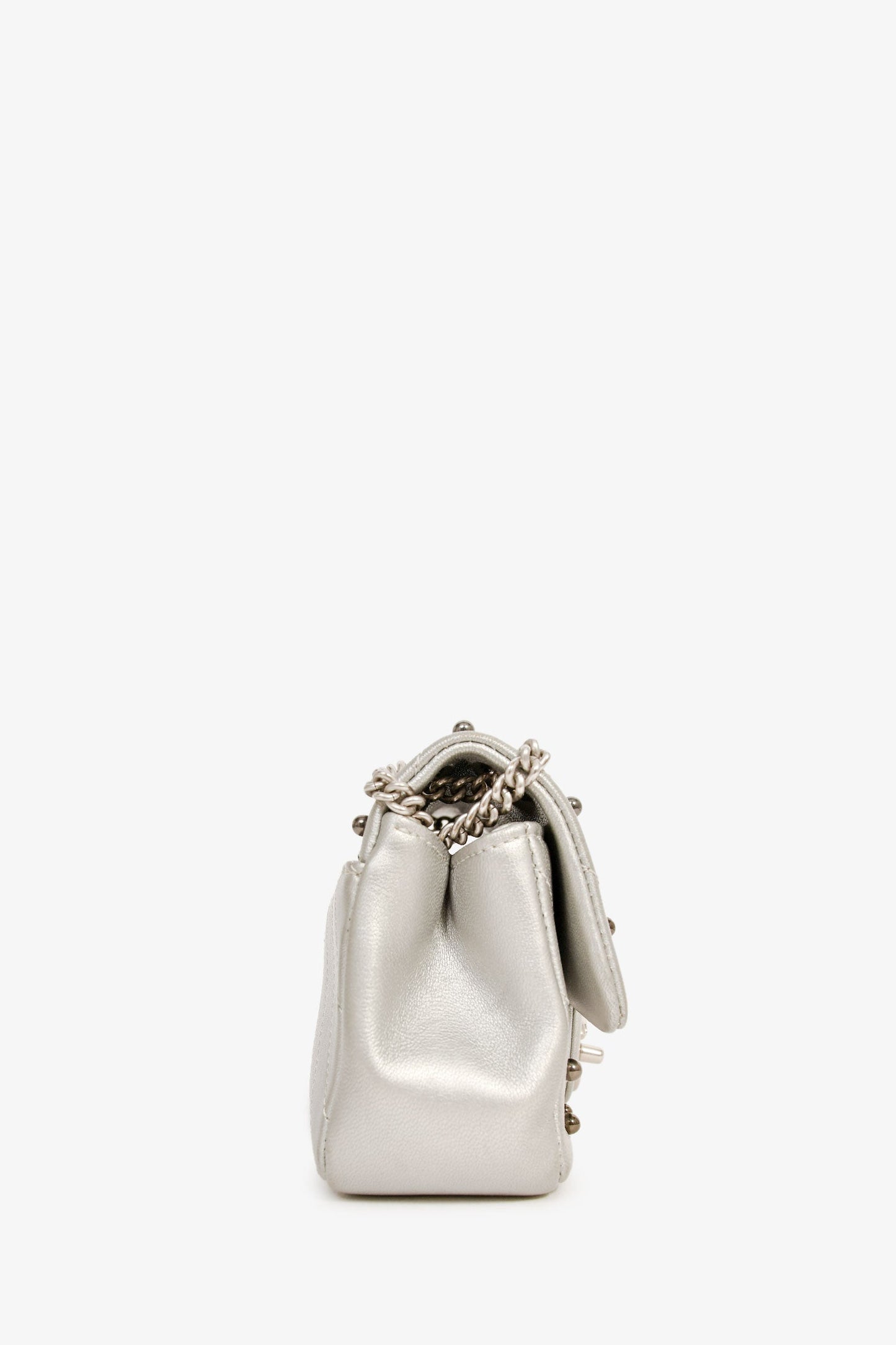 Pre-Loved Chanel™ 2017 Silver Chevron 'Stud Wars Mini Rectangular Flap' Shoulder Bag