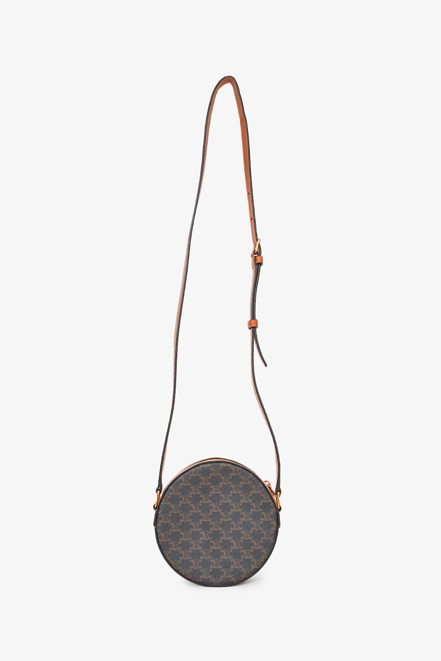 Celine 2022 Brown Leather/Canvas Triomphe Round Crossbody Bag