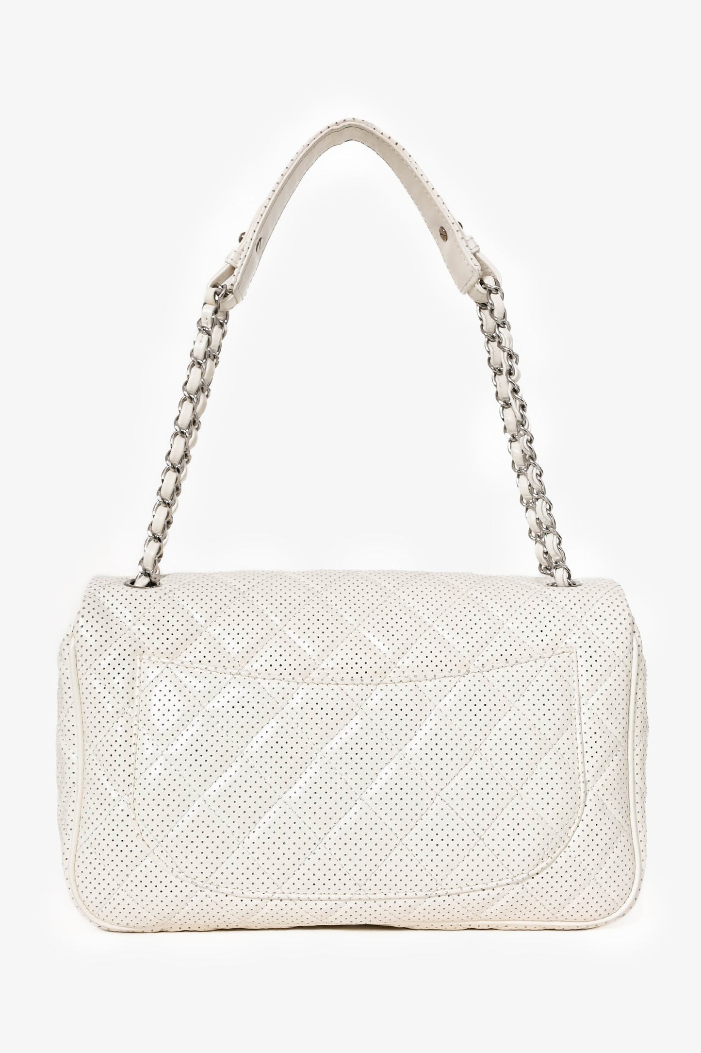 Pre-Loved Chanel™ 2014 White Perforated Leather Jumbo Double Flap Shoulder Bag