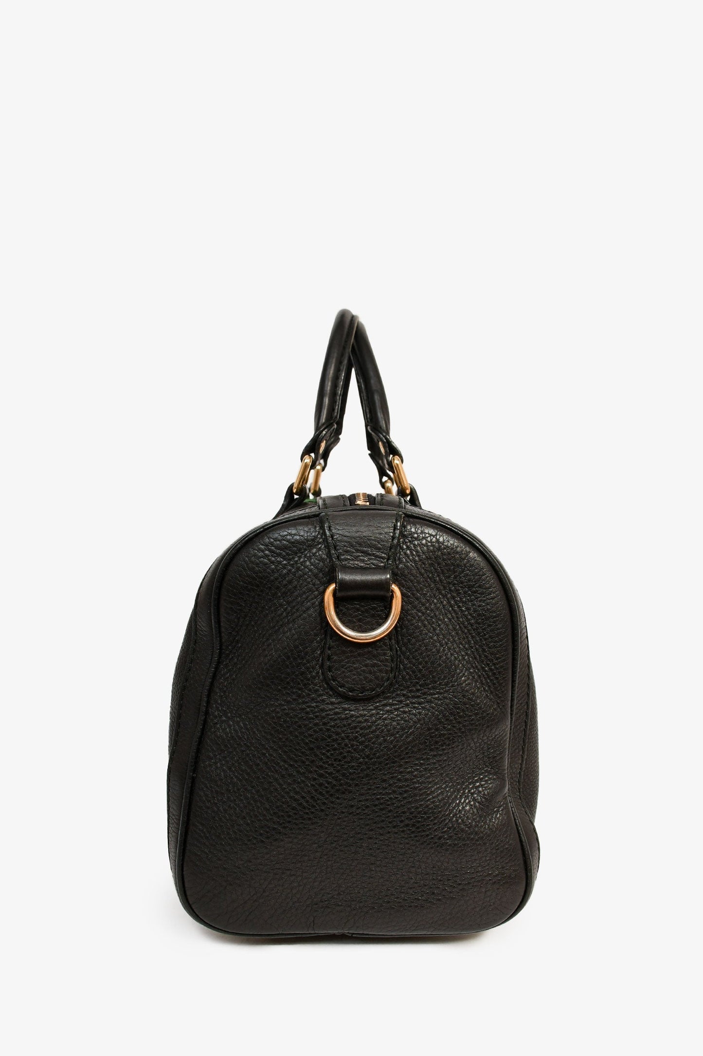 Gucci Black Pebbled Leather Red/Green Striped Bowler Bag with Strap (As Is)