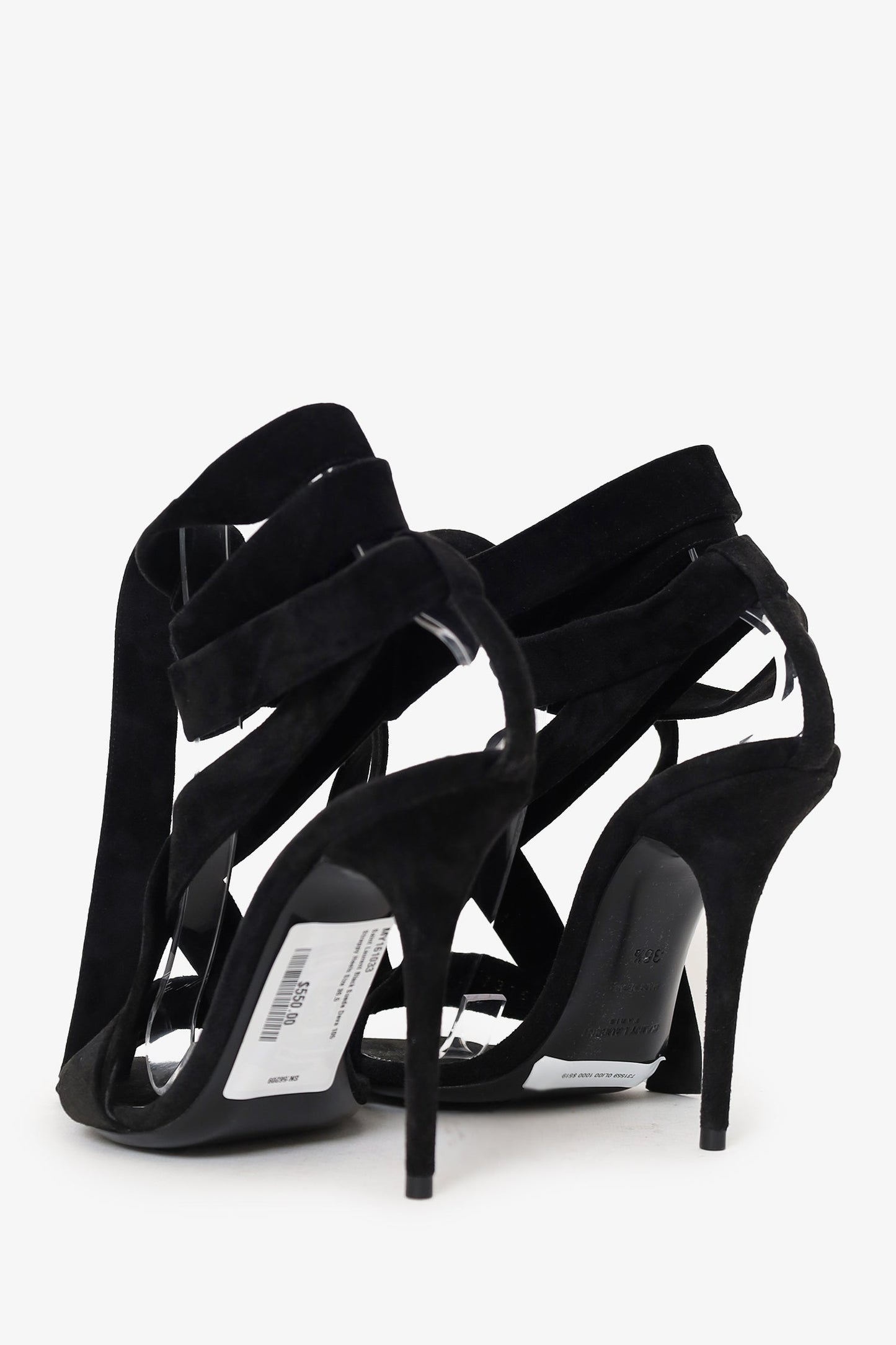 Saint Laurent Black Suede Deva 105 Strappy Heels Size 36.5